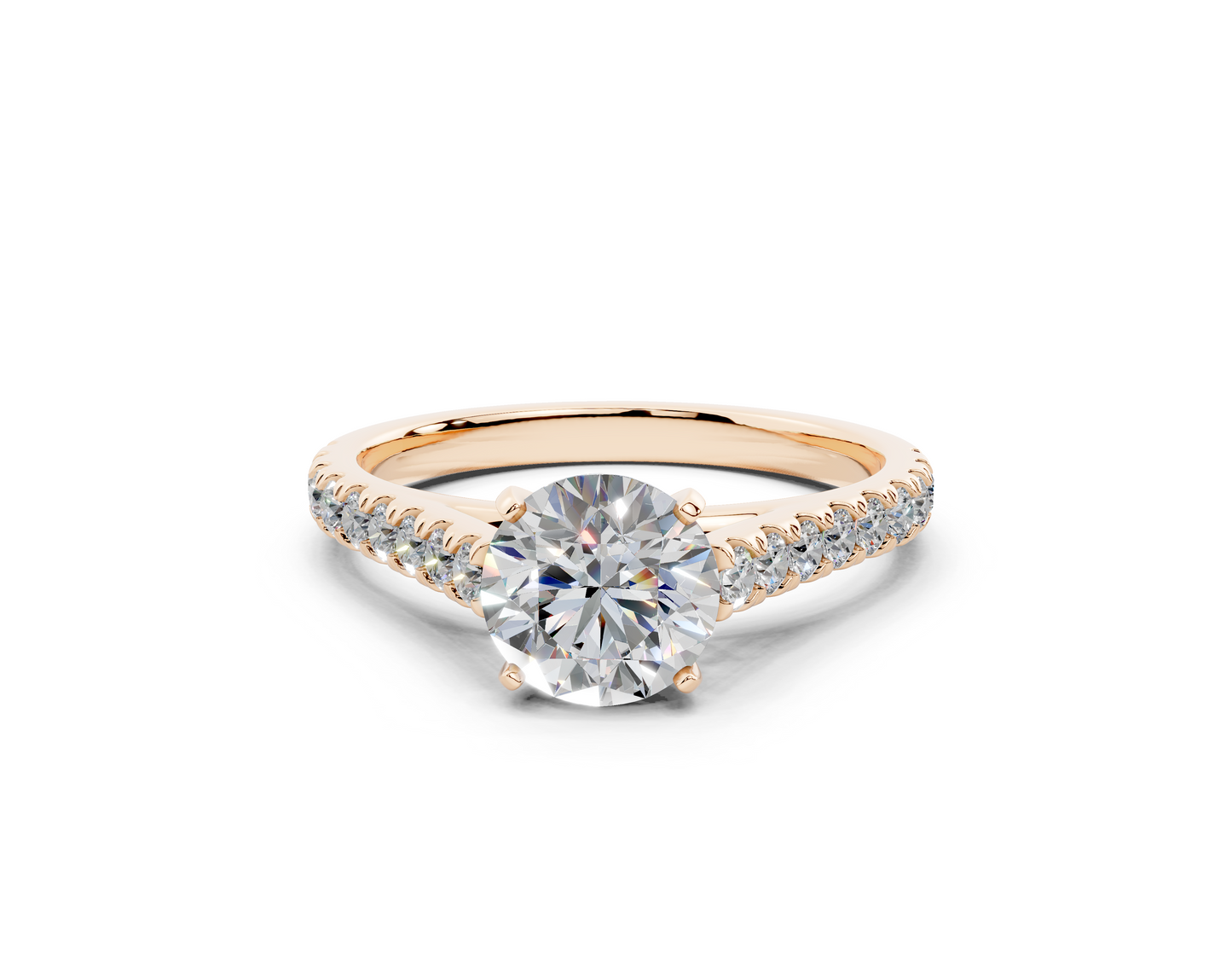 18K Gold Sleek Prong Round Shaped Diamond Engagement Ring 1 Carat