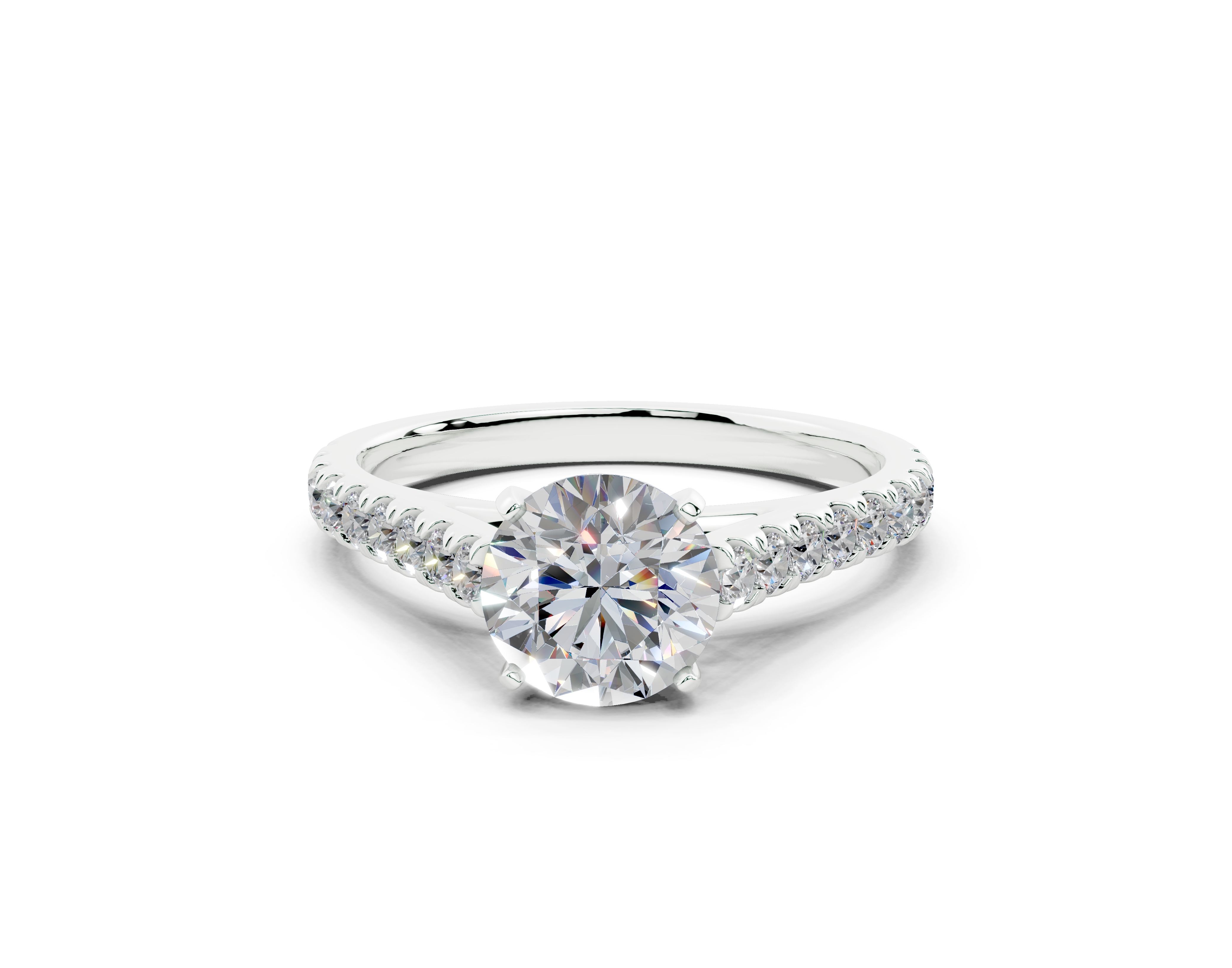 18K Gold Sleek Prong Round Shaped Diamond Engagement Ring 1 Carat - White Gold#Material_White Gold#