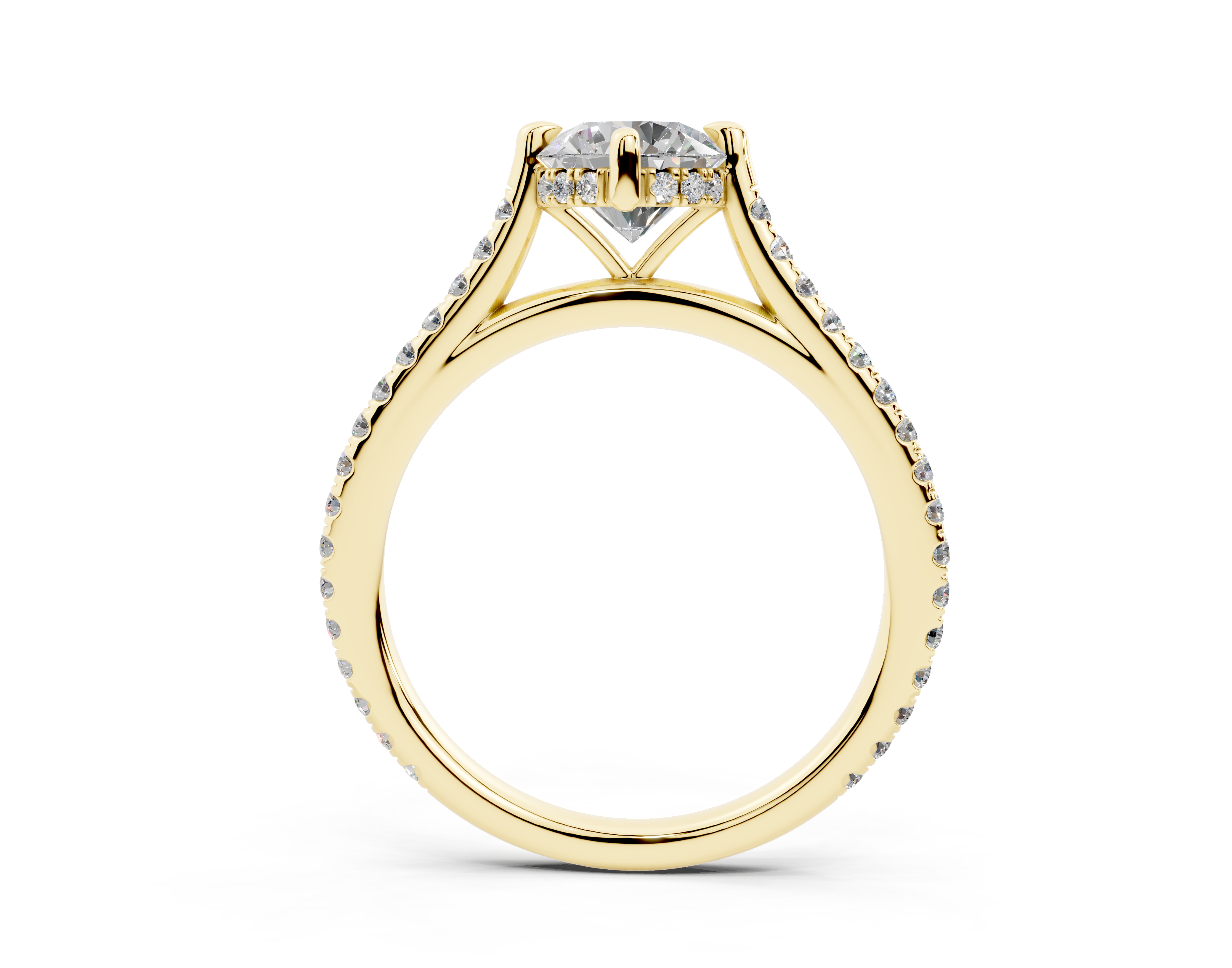 18K Gold Cathedral Half Pavé Crown Diamond Engagement Ring 1 Carat - Yellow Gold#Material_Yellow Gold#