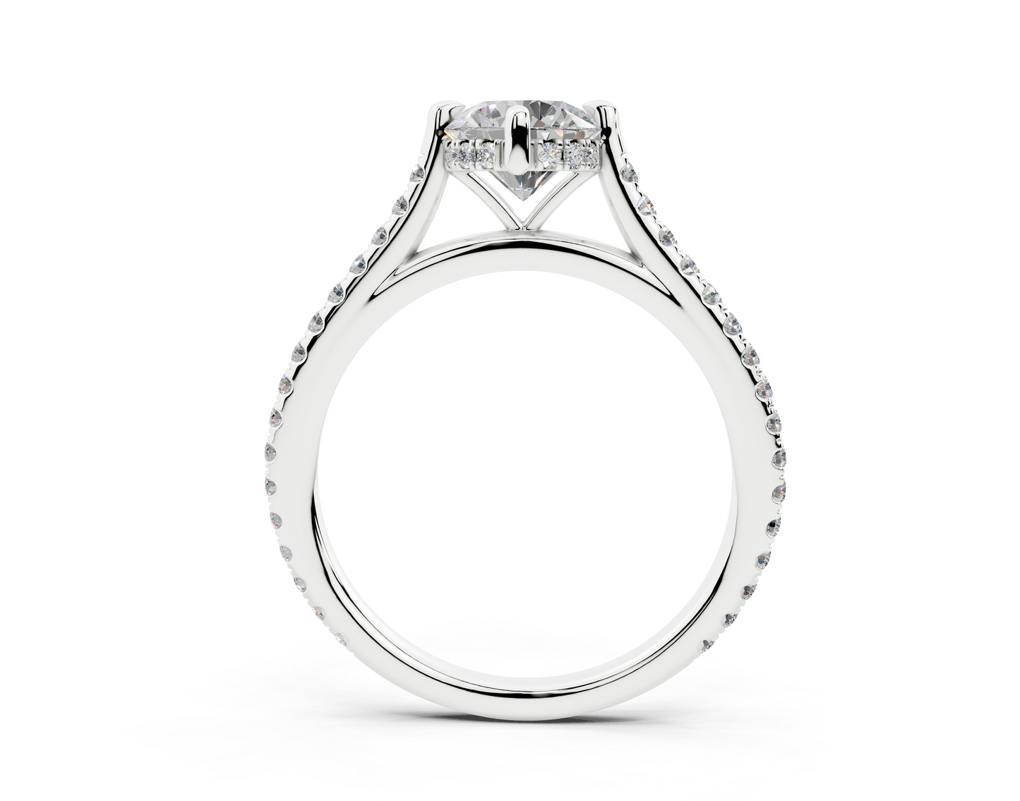 18K Gold Cathedral Half Pavé Crown Diamond Engagement Ring 1 Carat