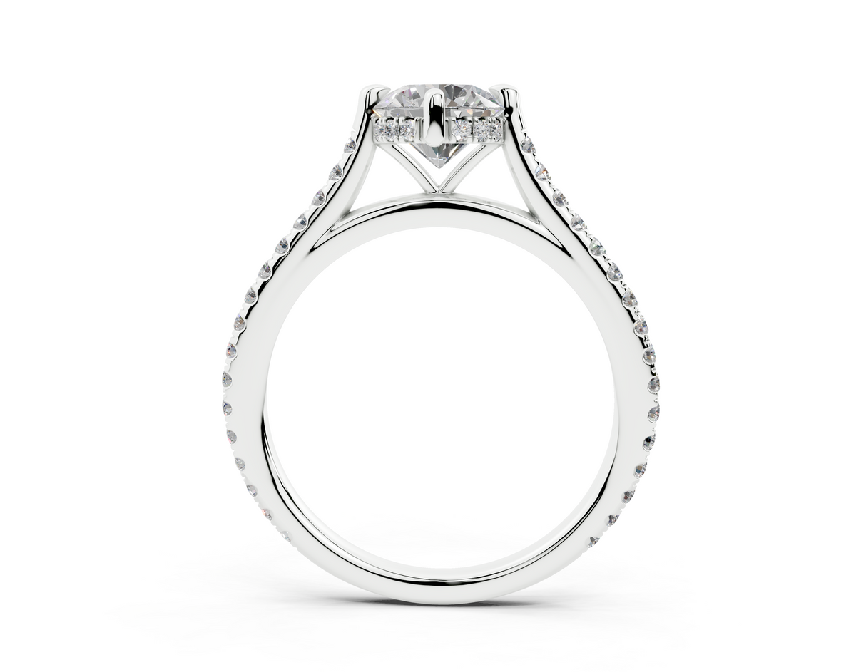 18K Gold Cathedral Half Pavé Crown Diamond Engagement Ring 1 Carat - White Gold#Material_White Gold#
