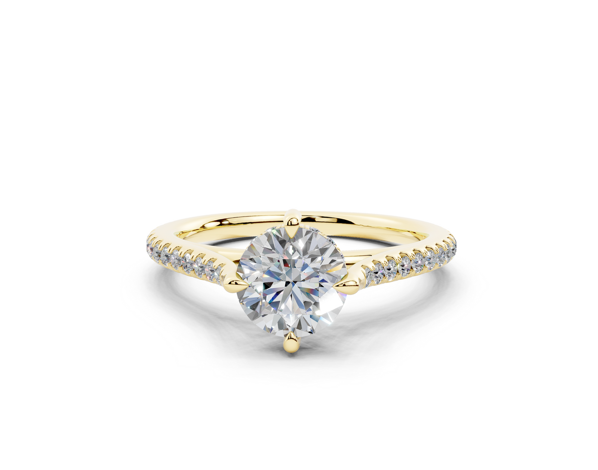 18K Gold Cathedral Half Pavé Crown Diamond Engagement Ring 1 Carat - Yellow Gold#Material_Yellow Gold#