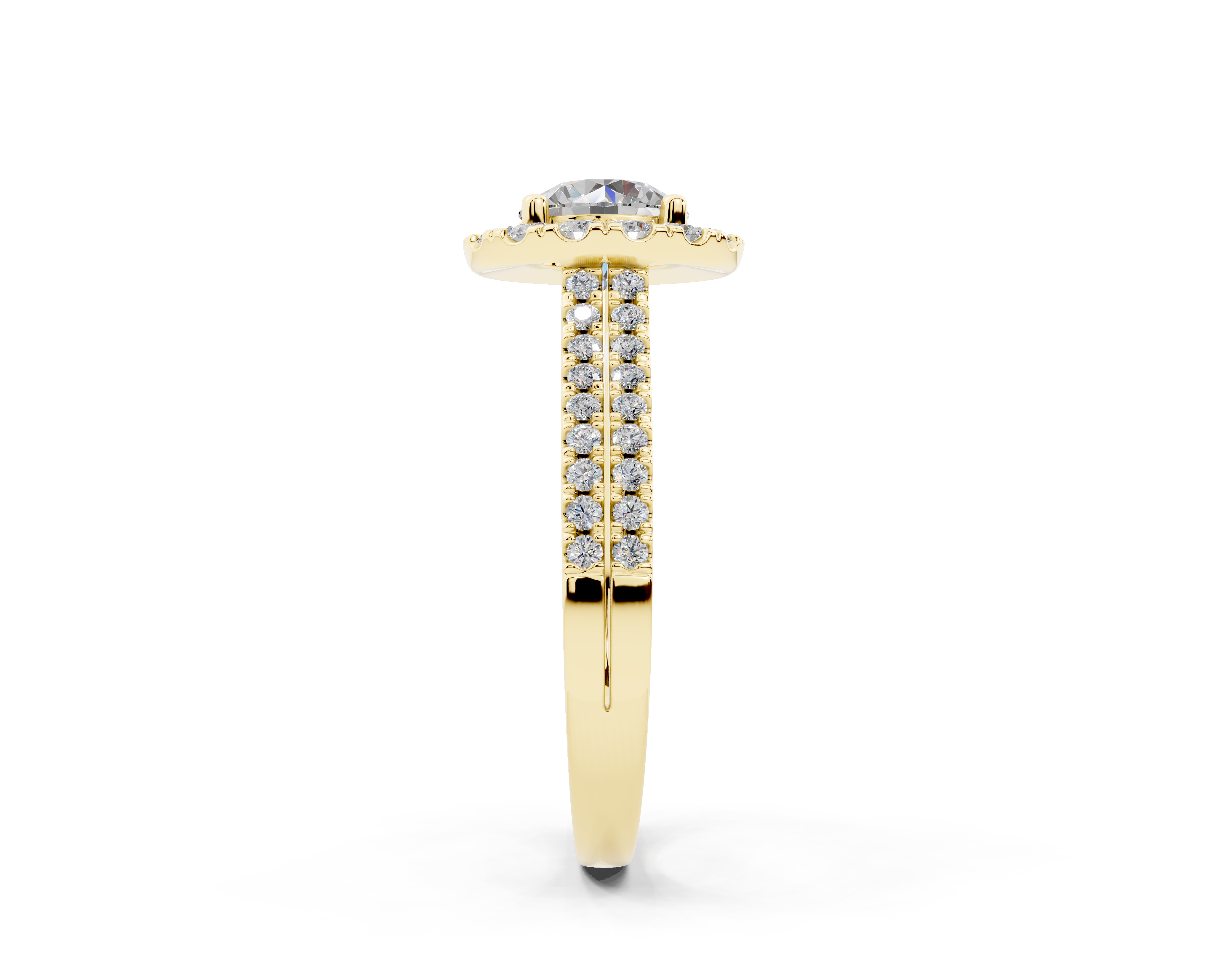 18K Gold Double Shank Halo Diamond Engagement Ring 1 Carat - Yellow Gold#Material_Yellow Gold#