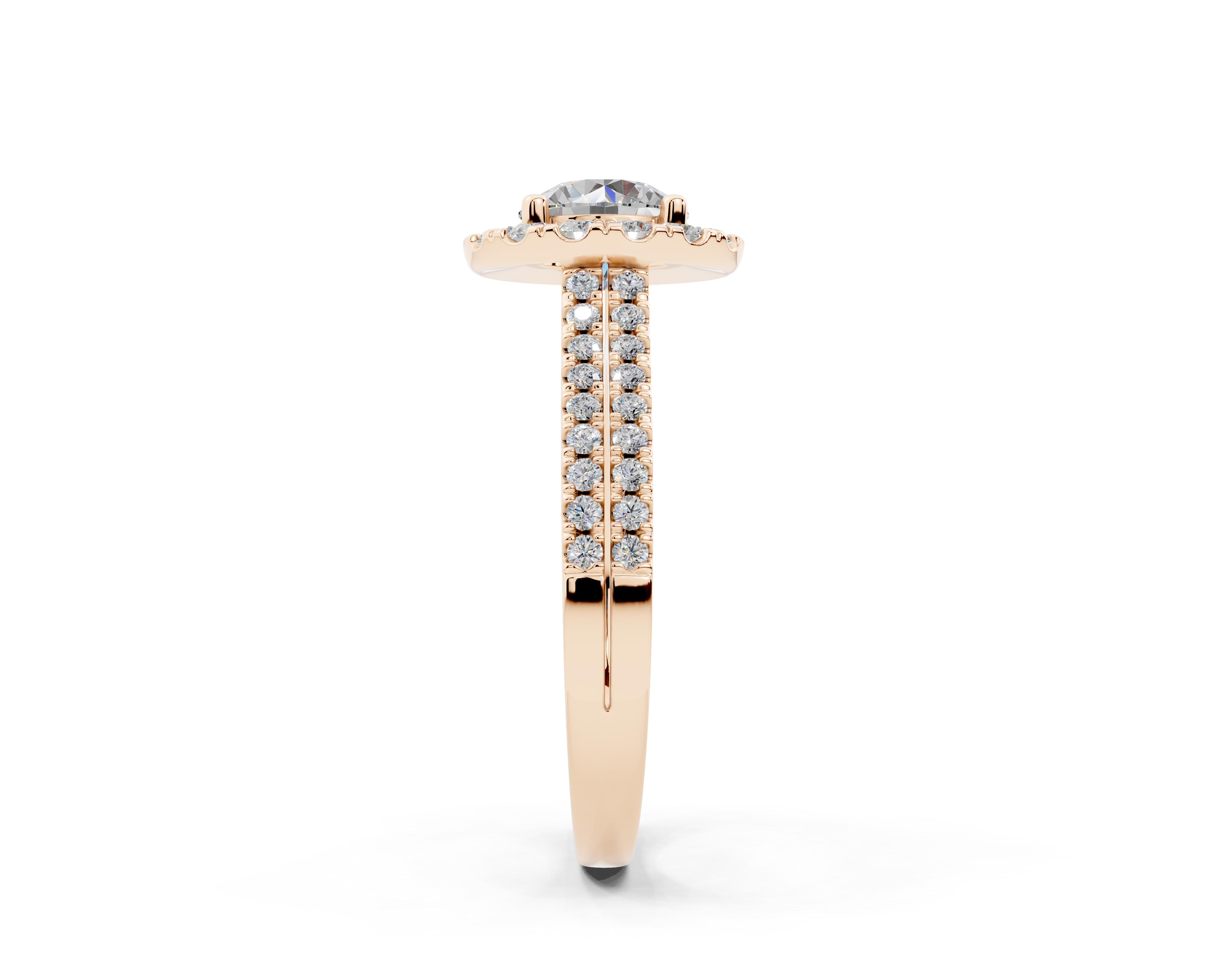18K Gold Double Shank Halo Diamond Engagement Ring 1 Carat - Rose Gold#Material_Rose Gold#