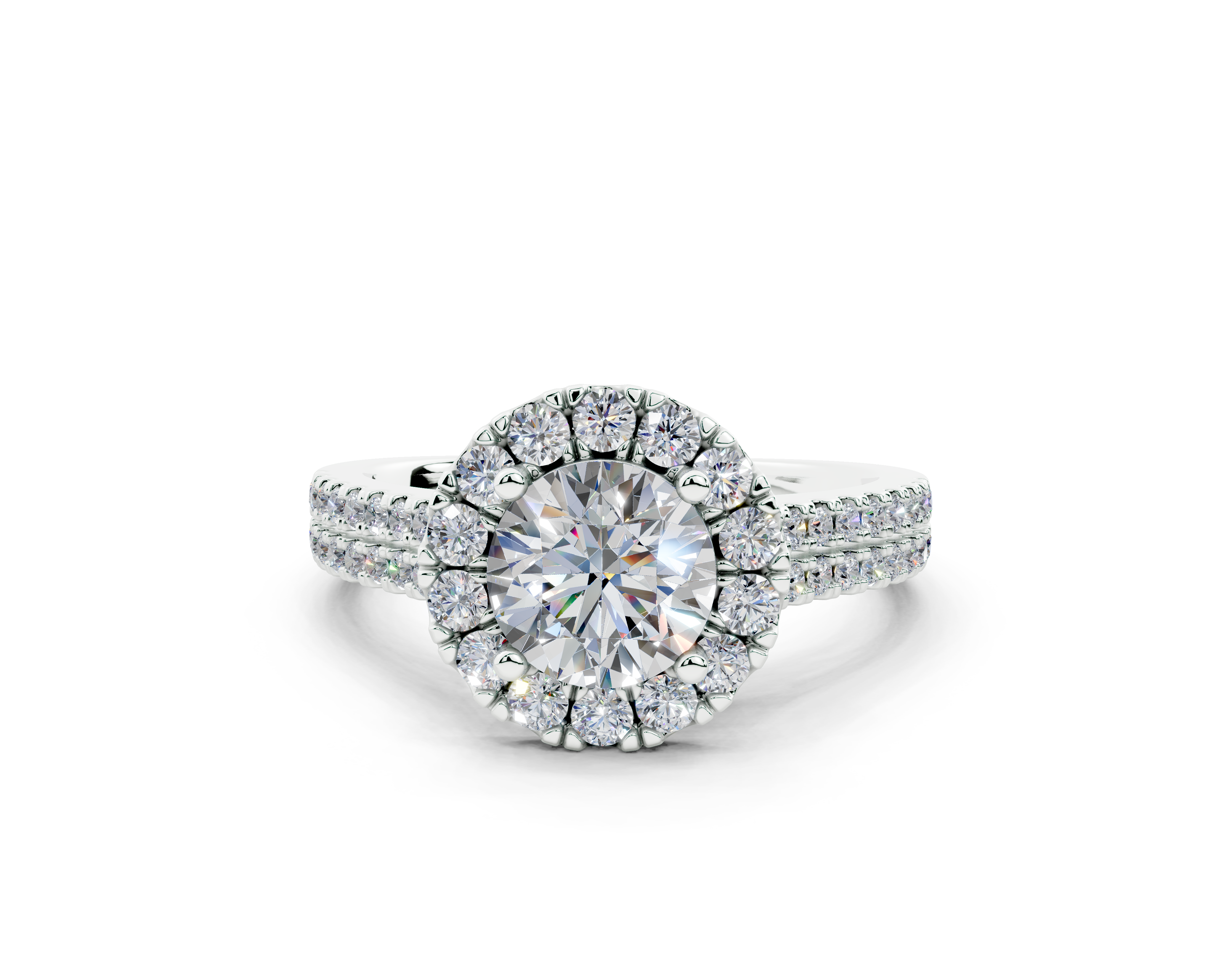 18K Gold Double Shank Halo Diamond Engagement Ring 1 Carat - White Gold#Material_White Gold#