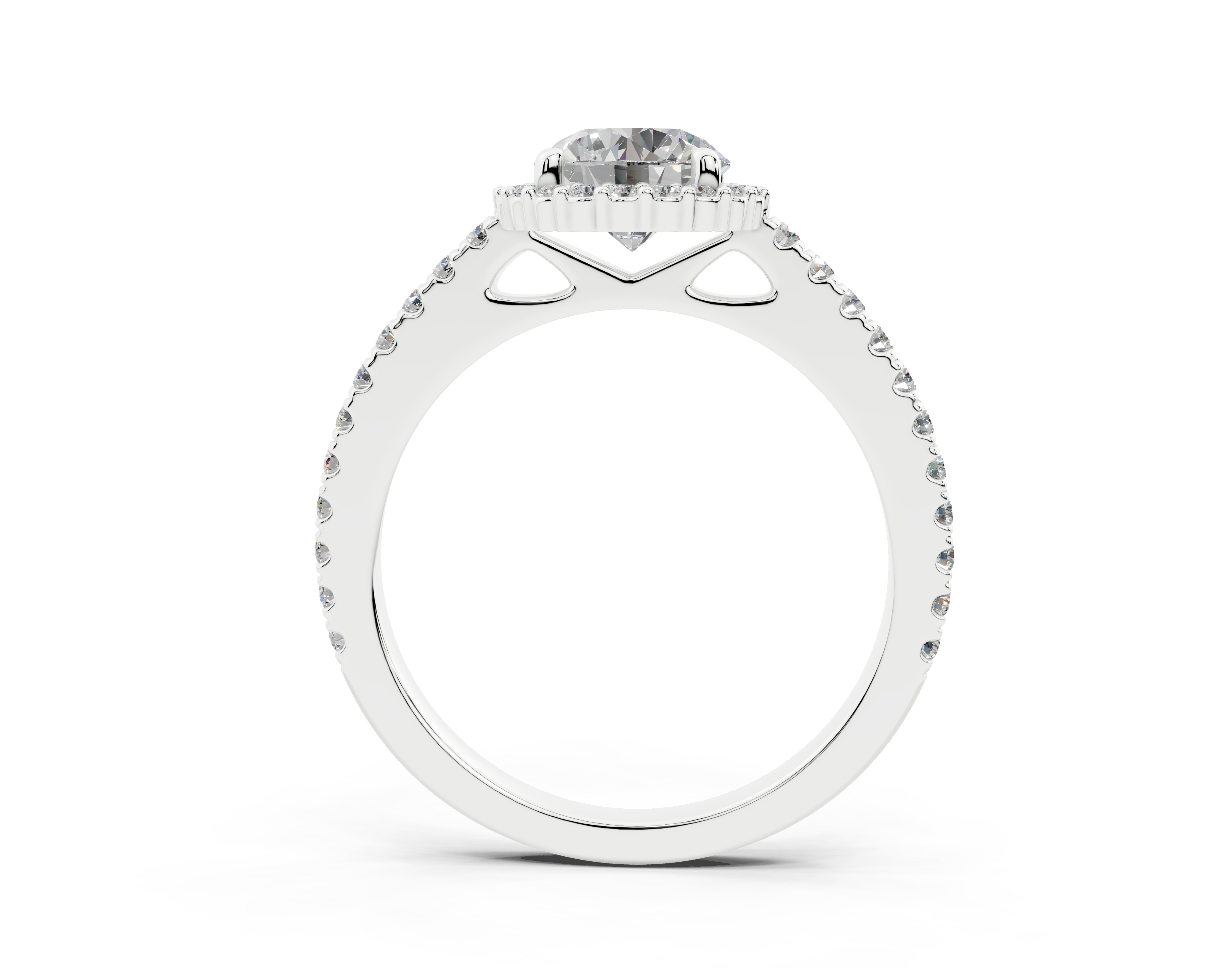 18K Gold Comfort Petite Halo Diamond Engagement Ring 1 Carat - White Gold#Material_White Gold#