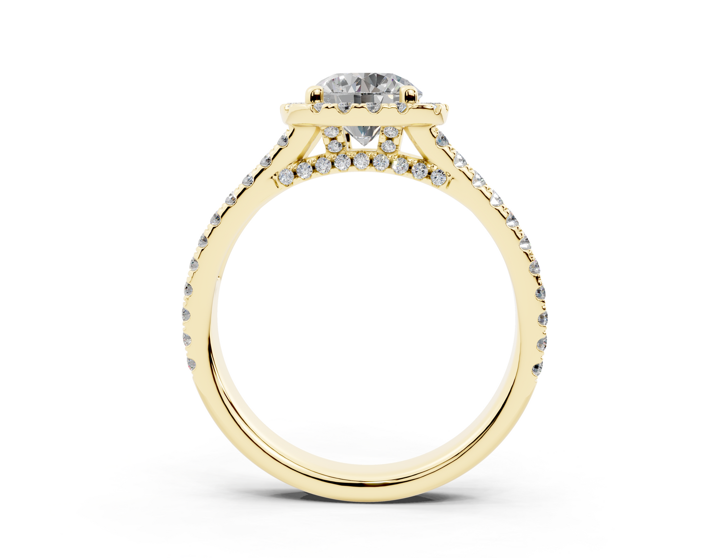 18K Gold Half Pavé Round Split Band Halo Diamond Engagement Ring 1 Carat