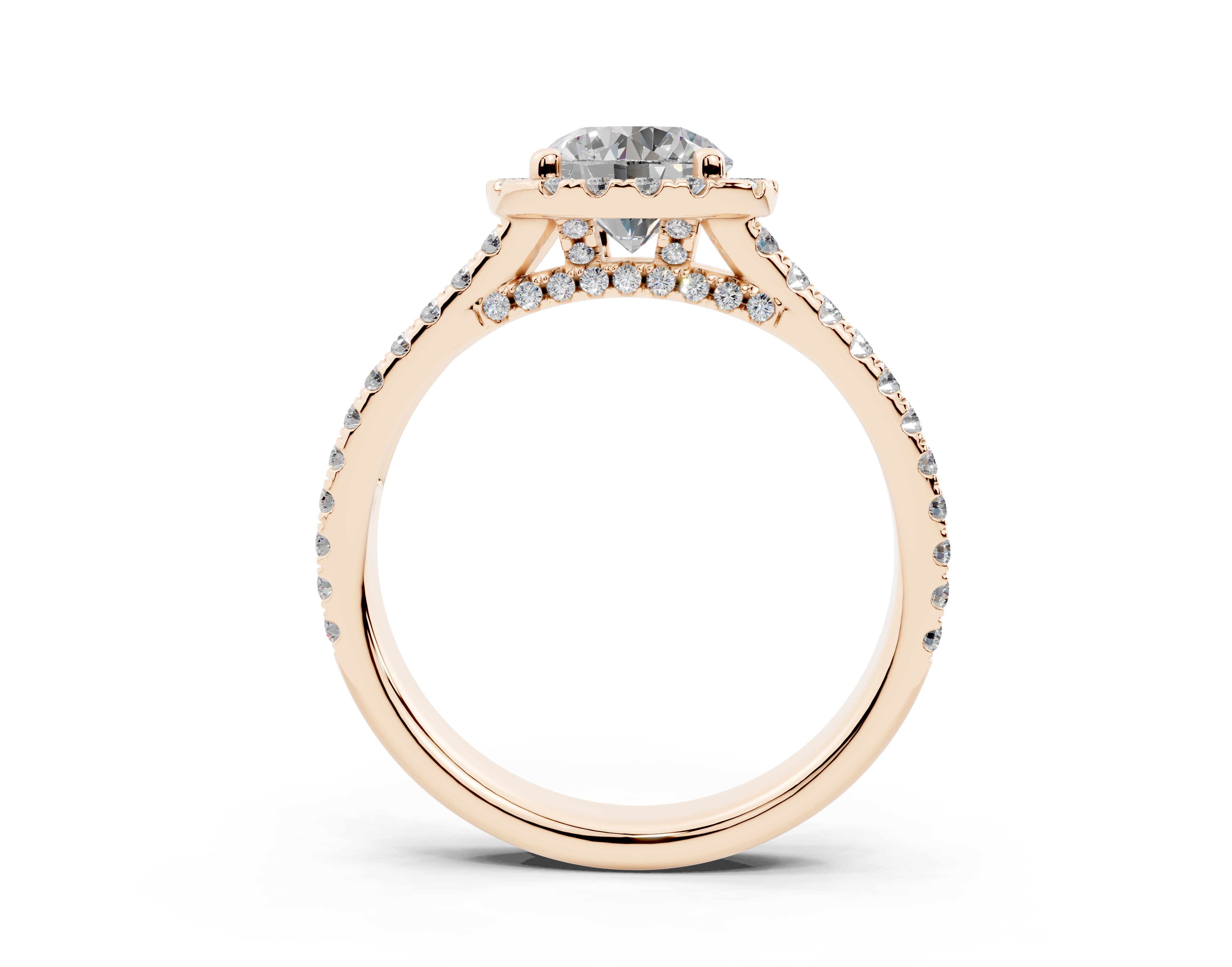 18K Gold Half Pavé Round Split Band Halo Diamond Engagement Ring 1 Carat - Rose Gold#Material_Rose Gold#