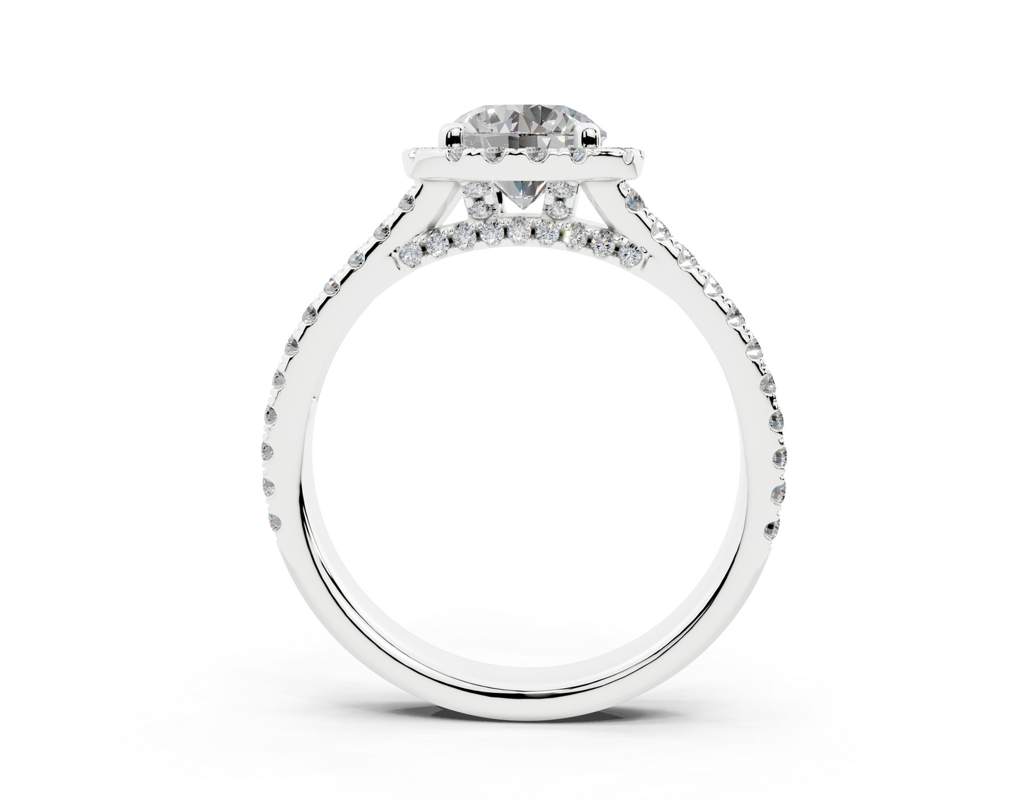 18K Gold Half Pavé Round Split Band Halo Diamond Engagement Ring 1 Carat