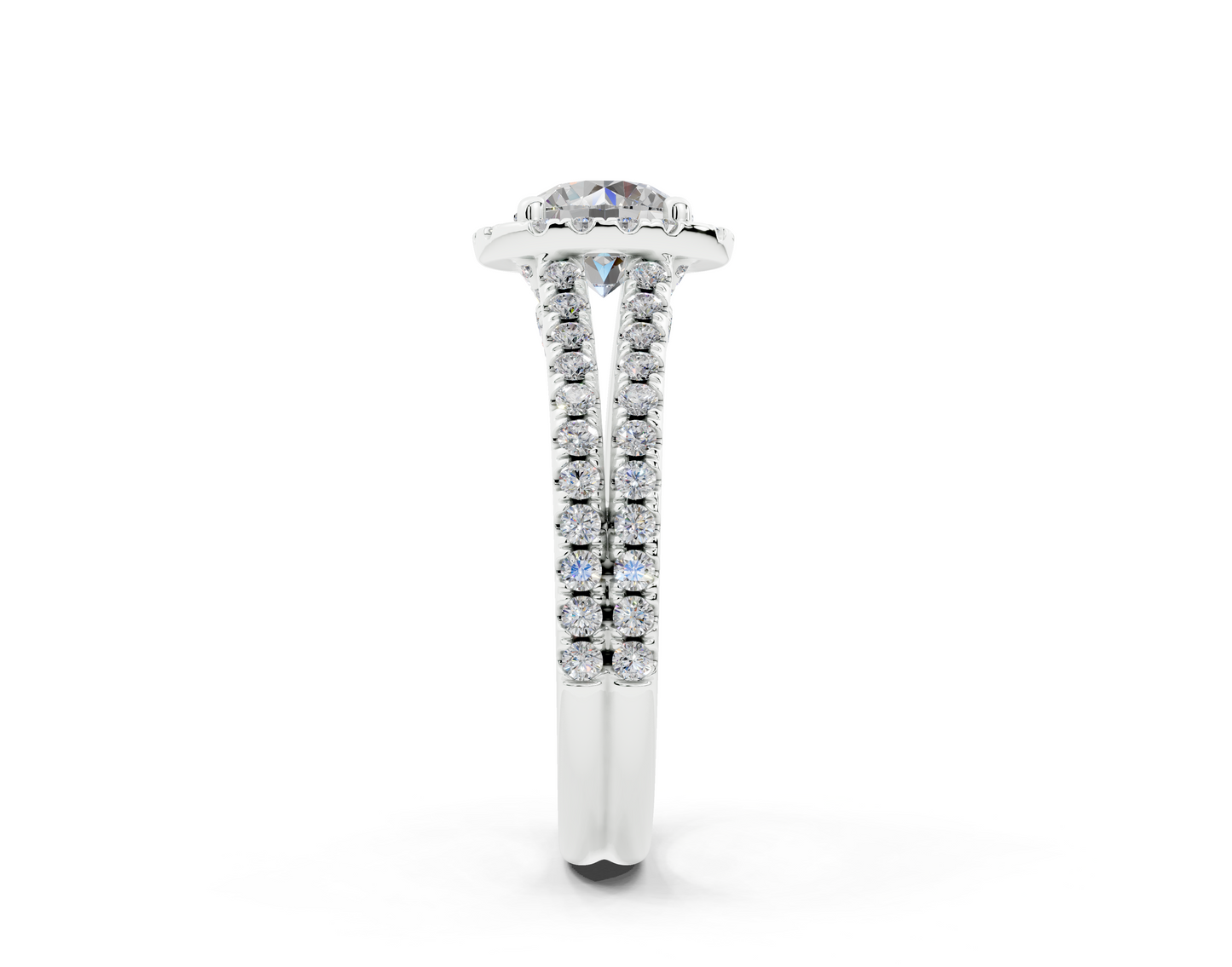 18K Gold Half Pavé Round Split Band Halo Diamond Engagement Ring 1 Carat