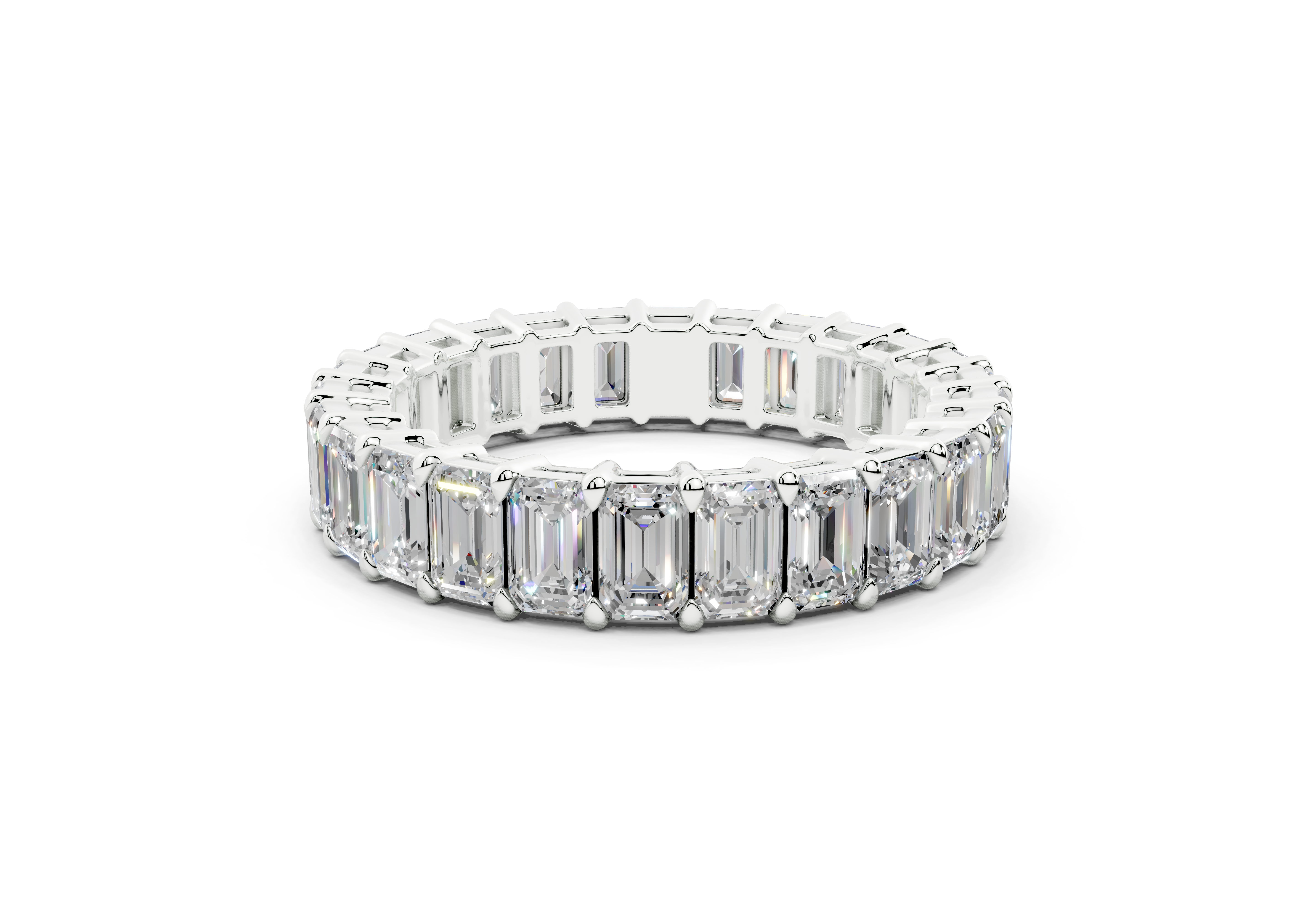 4 Carat 18K Gold Lab Grown Emerald Cut Diamond Prong Eternity Ring - White Gold - White Gold - White Gold#Material_White Gold#
