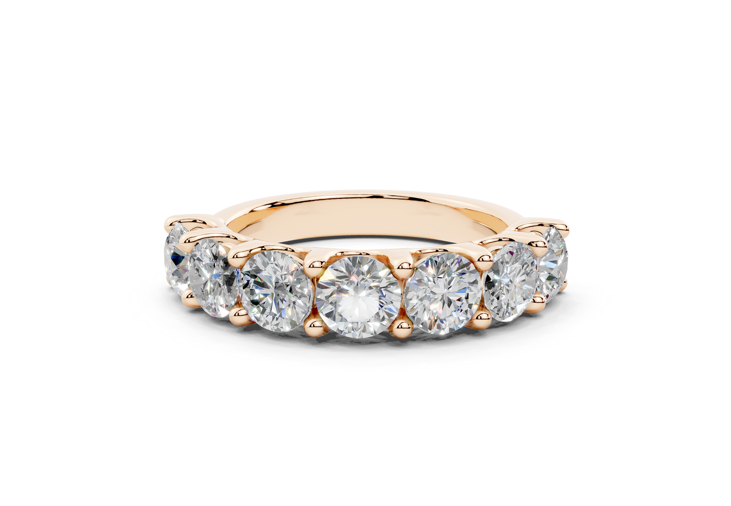 2 Carat 18K Gold Claw Prong Contour Lab-Grown Seven Diamond Half Eternity Ring