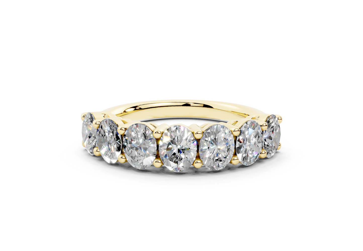 2 Carat 18K Gold Scalloped Oval Sleek Seven Diamond Half Eternity Ring