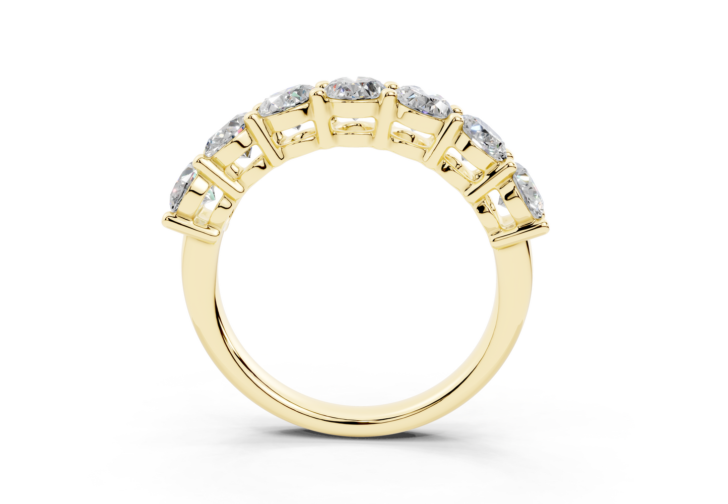 2 Carat 18K Gold Scalloped Oval Sleek Seven Diamond Half Eternity Ring