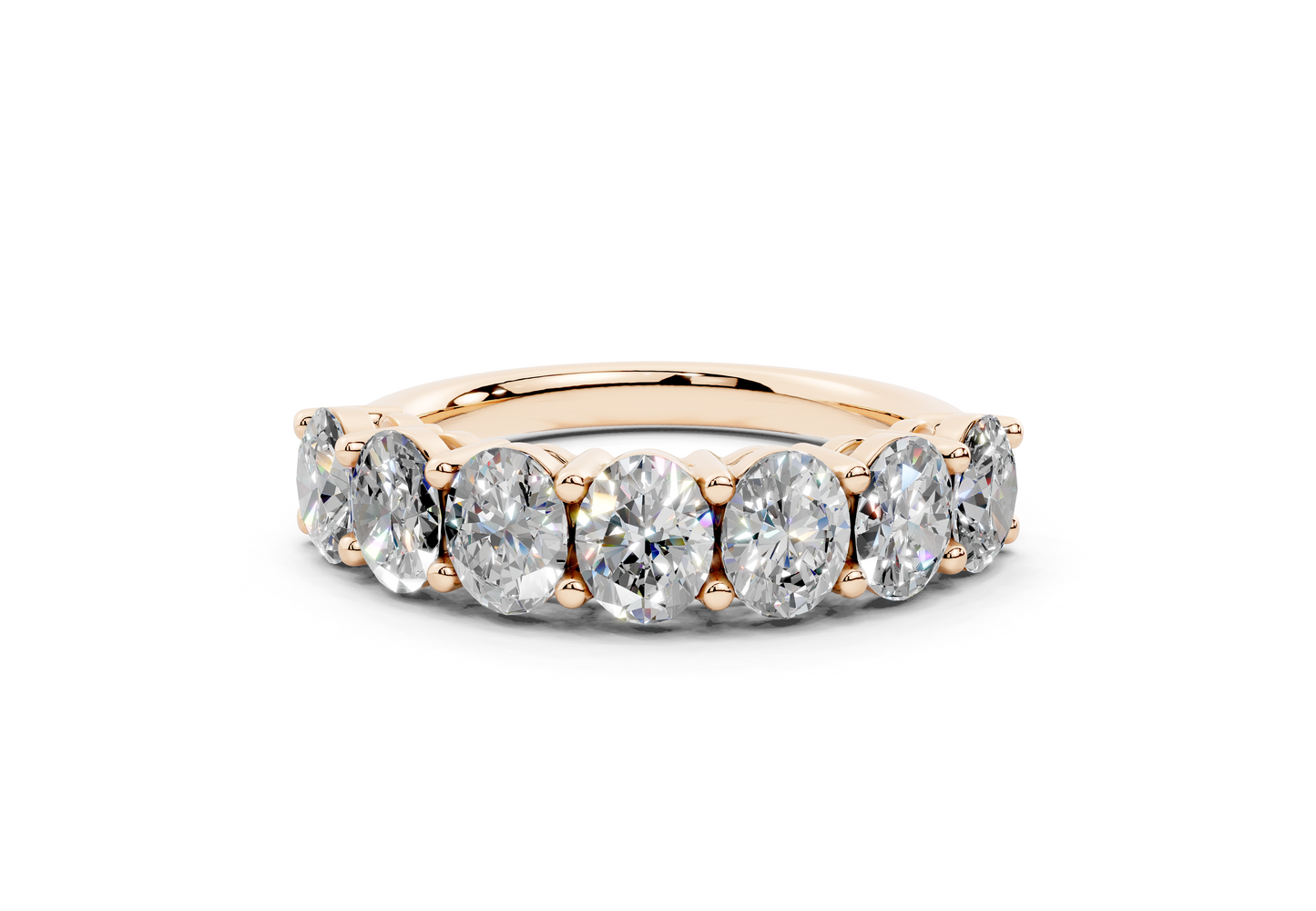 2 Carat 18K Gold Scalloped Oval Sleek Seven Diamond Half Eternity Ring