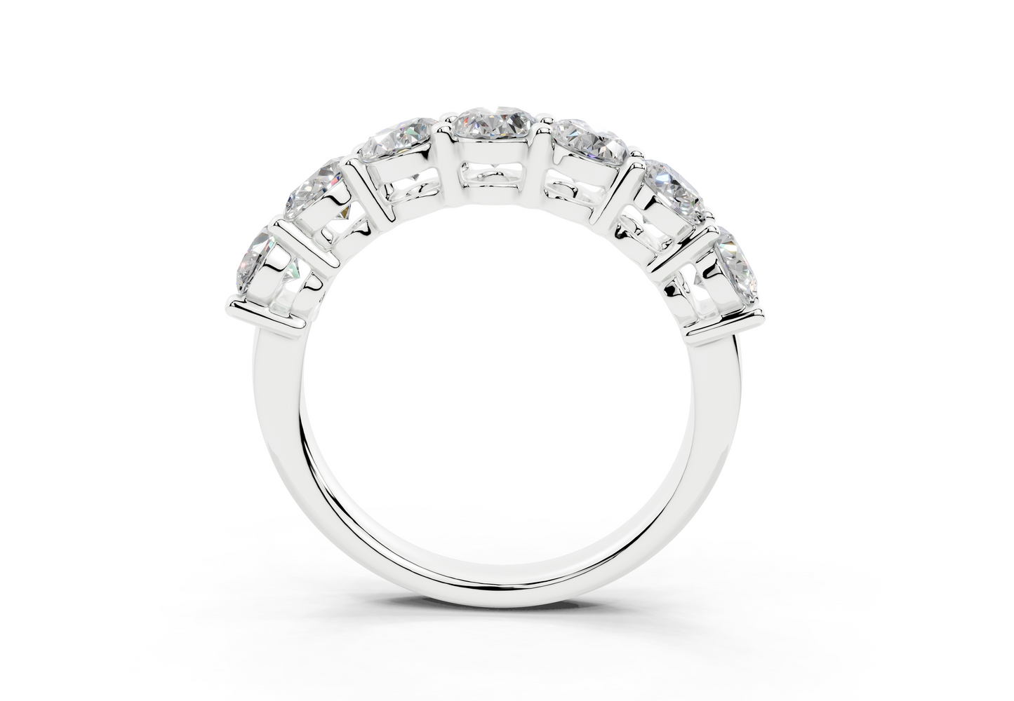 2 Carat 18K Gold Scalloped Oval Sleek Seven Diamond Half Eternity Ring