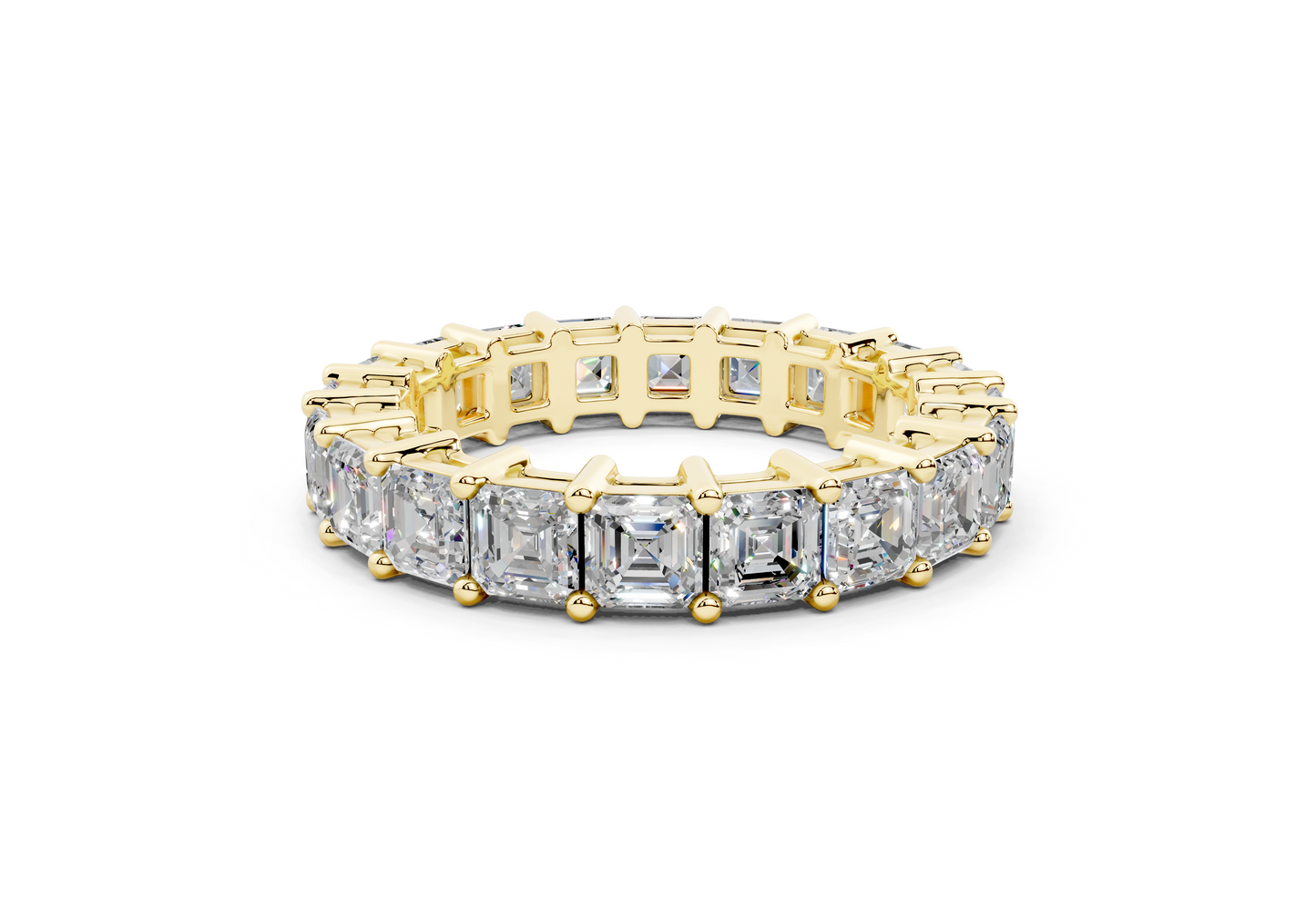 4 Carat 18K Gold Asscher Cut Classic Slim Diamond Eternity Ring