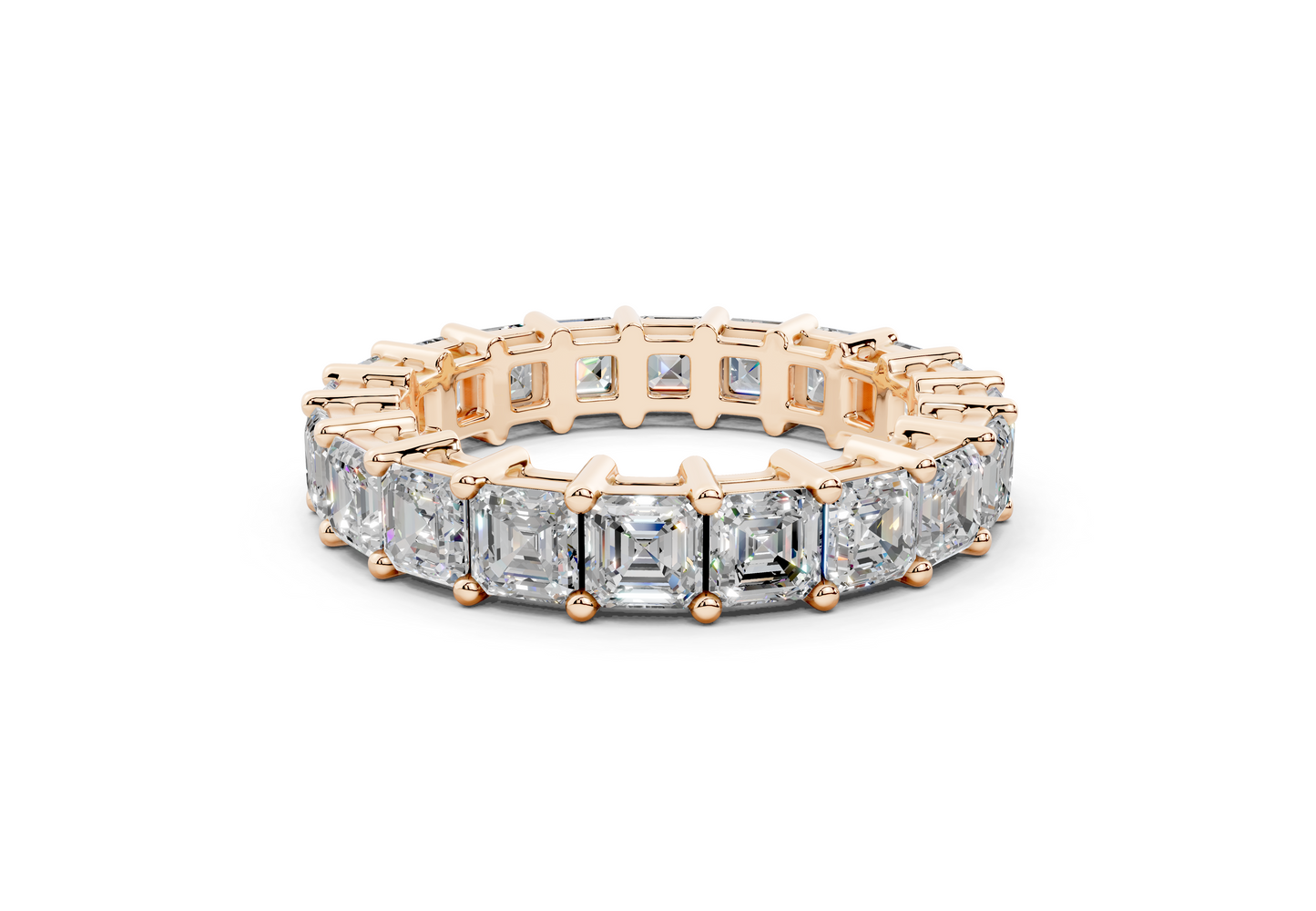 4 Carat 18K Gold Asscher Cut Classic Slim Diamond Eternity Ring
