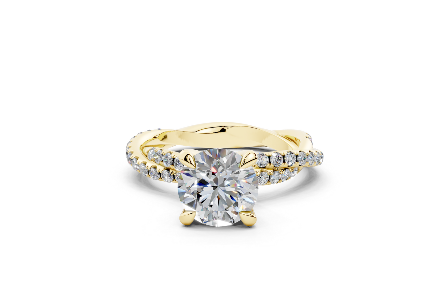 18K Gold Half Pavé Twisted Diamond Engagement Ring 1.5 Carat