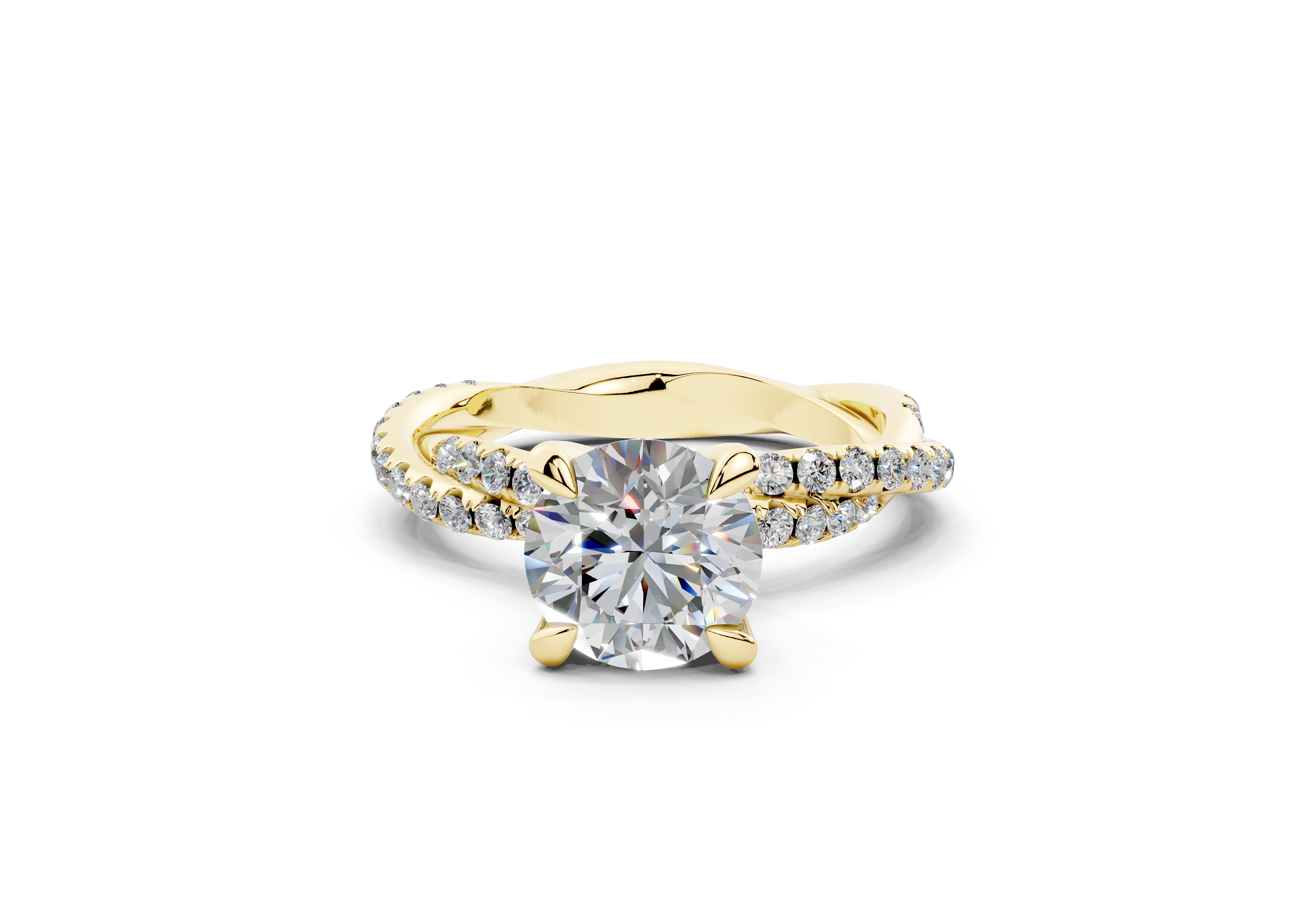 18K Gold Half Pavé Twisted Diamond Engagement Ring 1.5 Carat - Yellow Gold#Material_Yellow Gold#