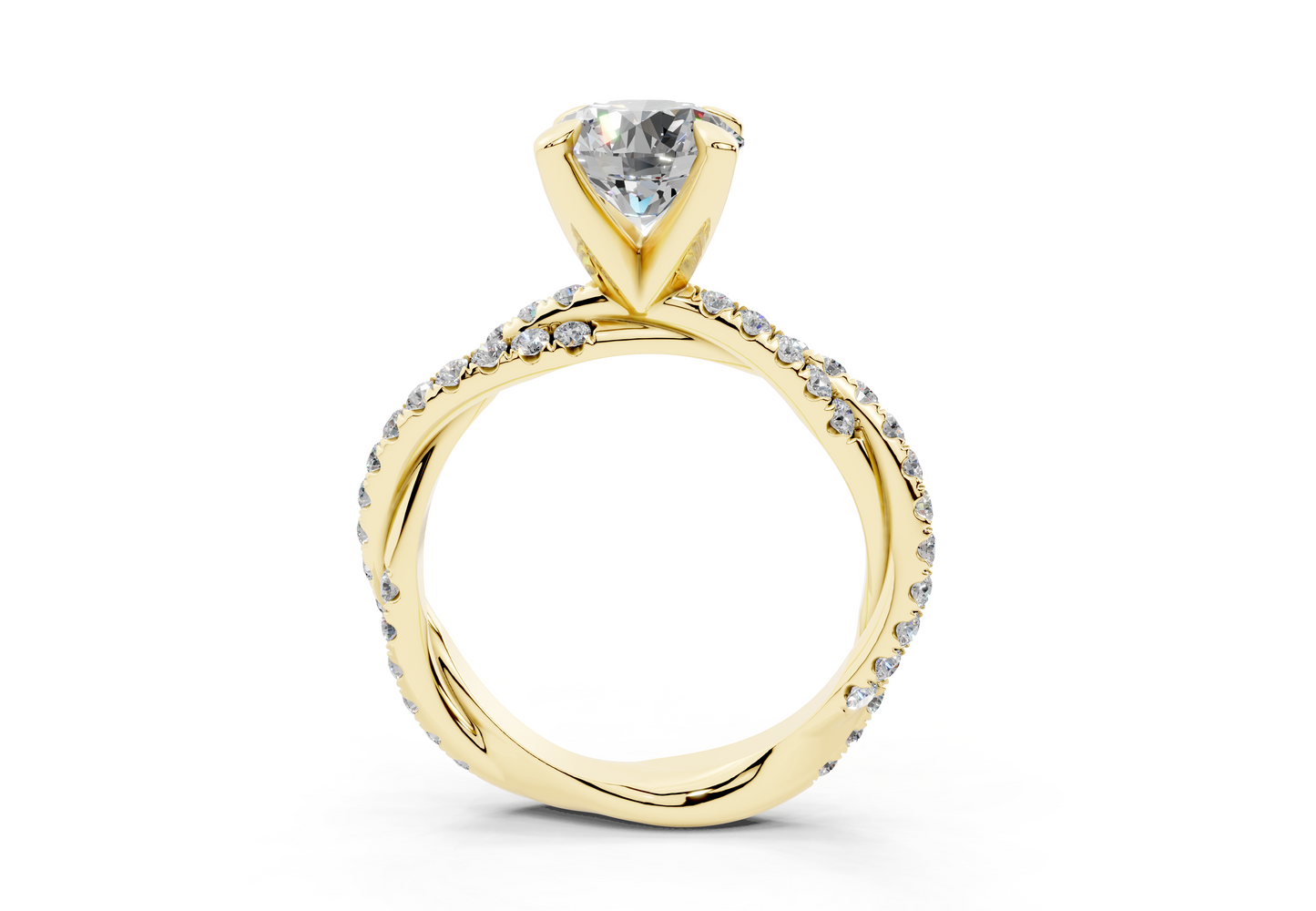 18K Gold Half Pavé Twisted Diamond Engagement Ring 1.5 Carat