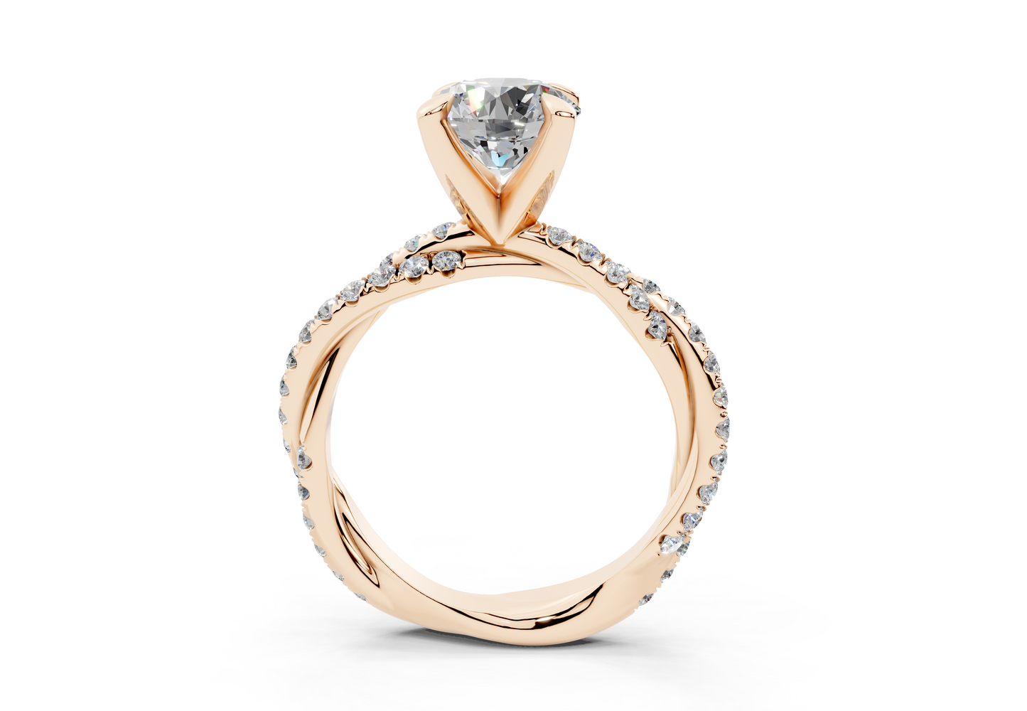 18K Gold Half Pavé Twisted Diamond Engagement Ring 1.5 Carat