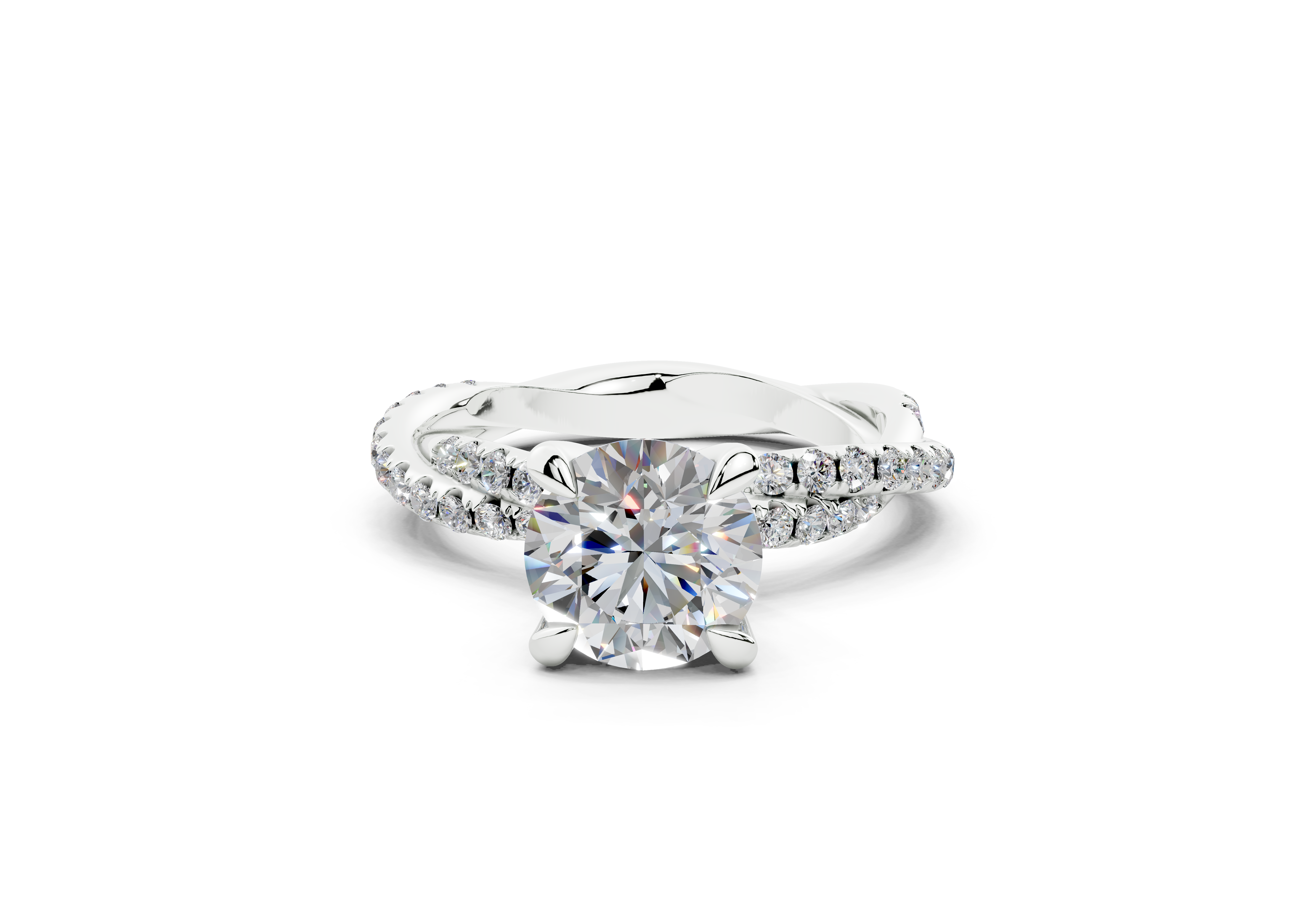 18K Gold Half Pavé Twisted Diamond Engagement Ring 1.5 Carat - White Gold#Material_White Gold#