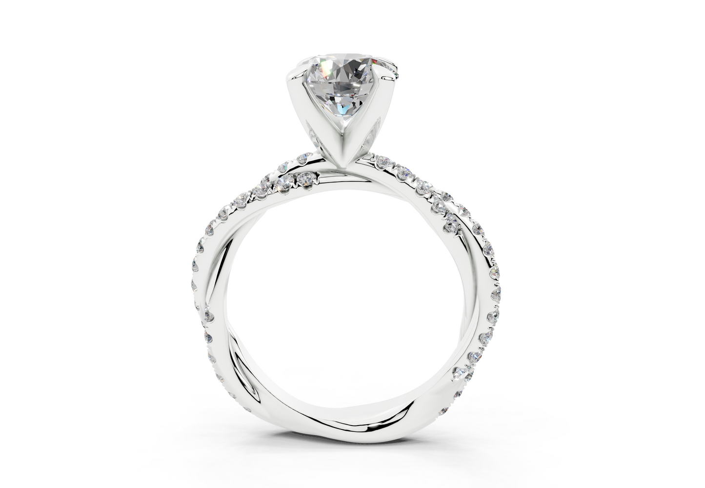 18K Gold Half Pavé Twisted Diamond Engagement Ring 1.5 Carat