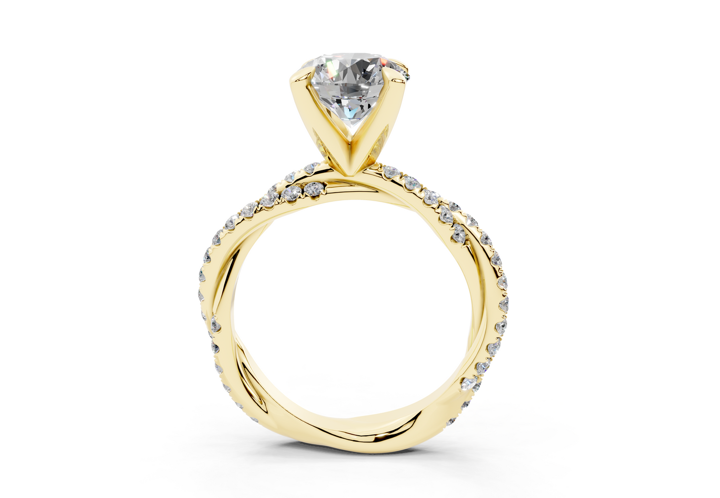 18K Gold Half Pavé Twisted Diamond Engagement Ring 2 Carat