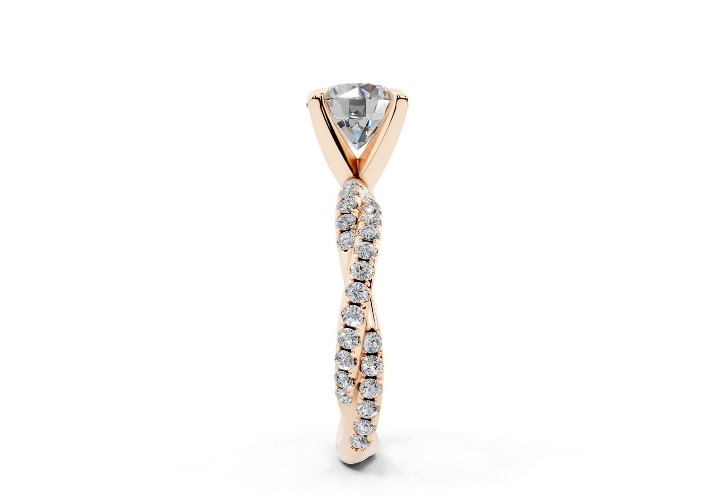 18K Gold Half Pavé Twisted Diamond Engagement Ring 2 Carat