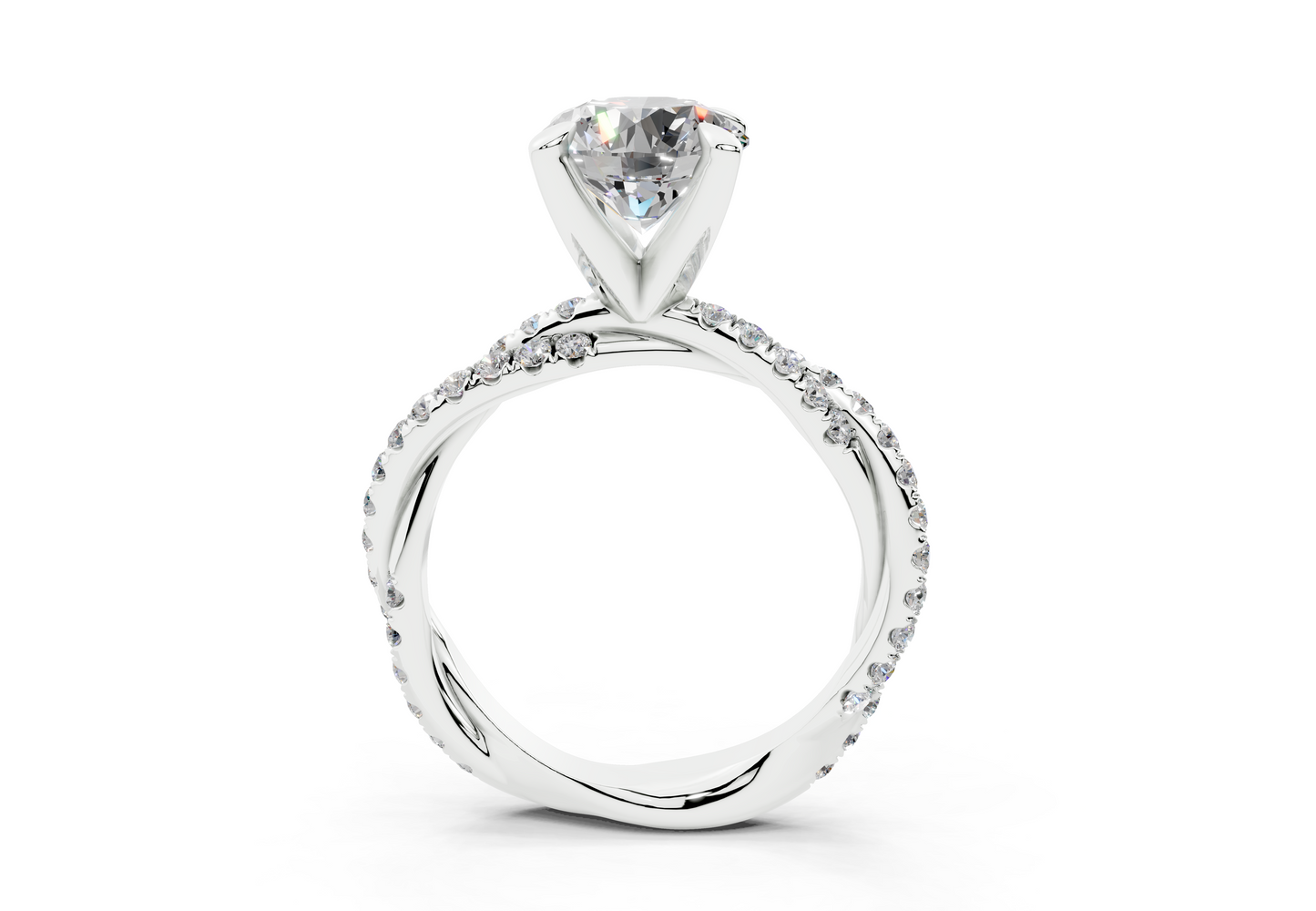 18K Gold Half Pavé Twisted Diamond Engagement Ring 2 Carat