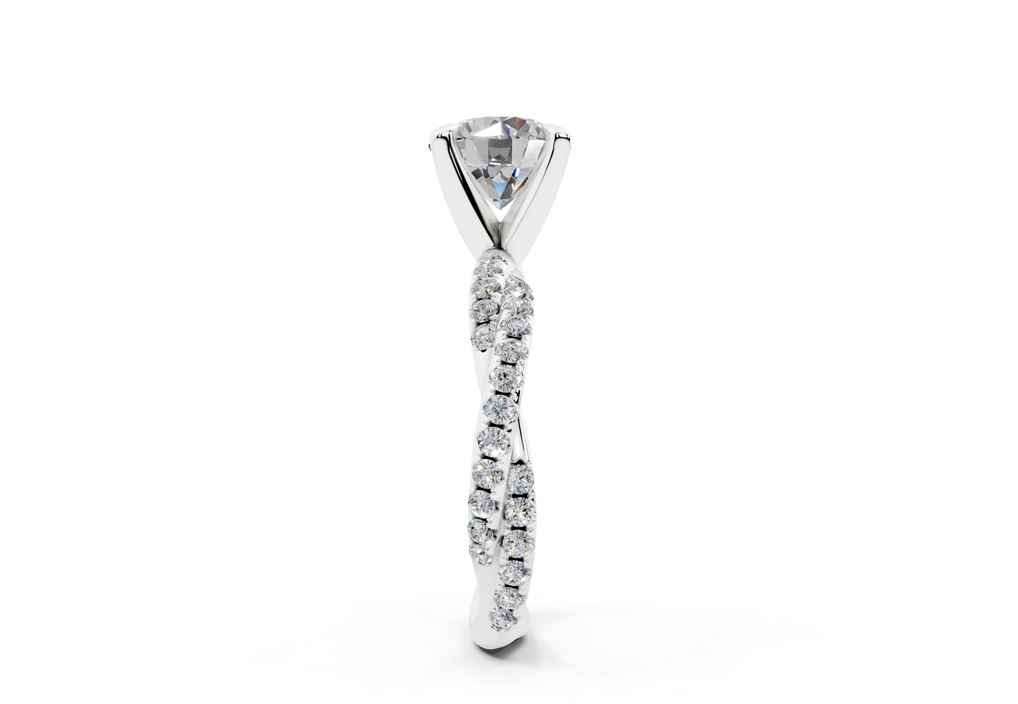 18K Gold Half Pavé Twisted Diamond Engagement Ring 2 Carat