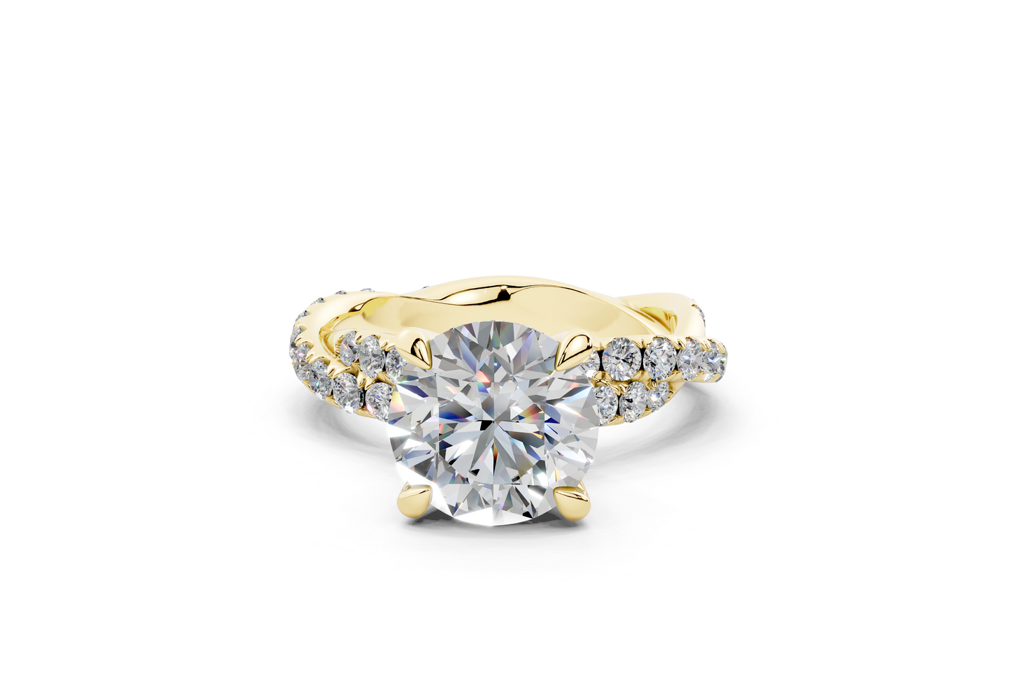 18K Gold Half Pavé Twisted Diamond Engagement Ring 2.5 Carat