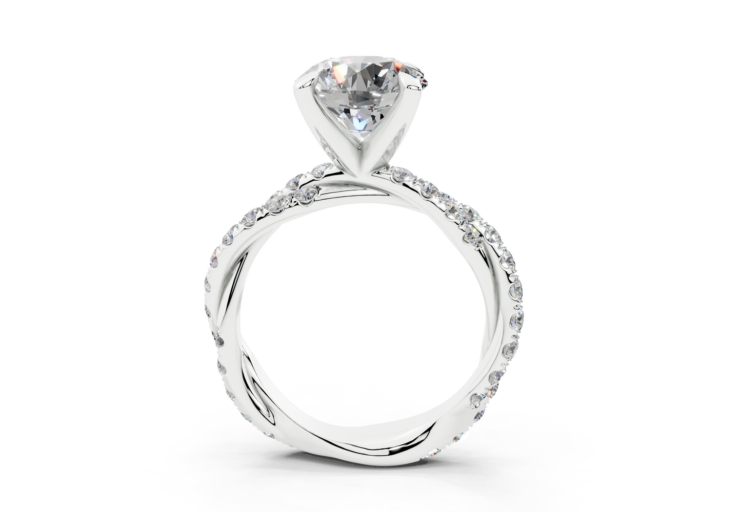 18K Gold Half Pavé Twisted Diamond Engagement Ring 2.5 Carat