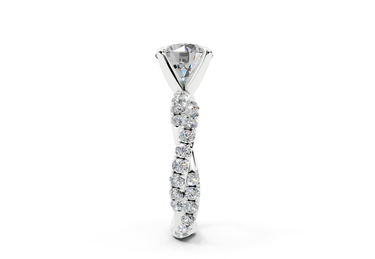 18K Gold Half Pavé Twisted Diamond Engagement Ring 2.5 Carat