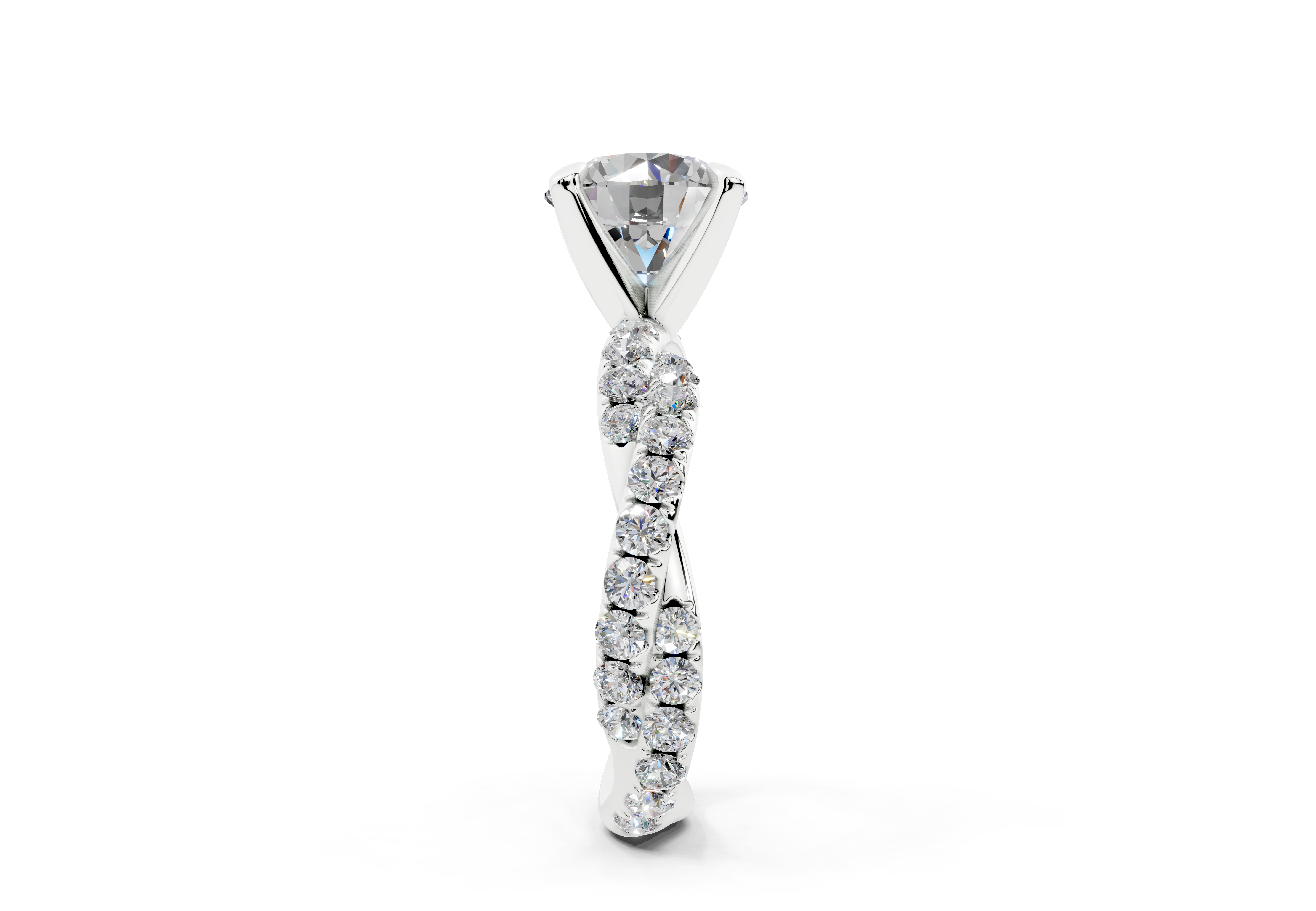 18K Gold Half Pavé Twisted Diamond Engagement Ring 2.5 Carat - White Gold#Material_White Gold#
