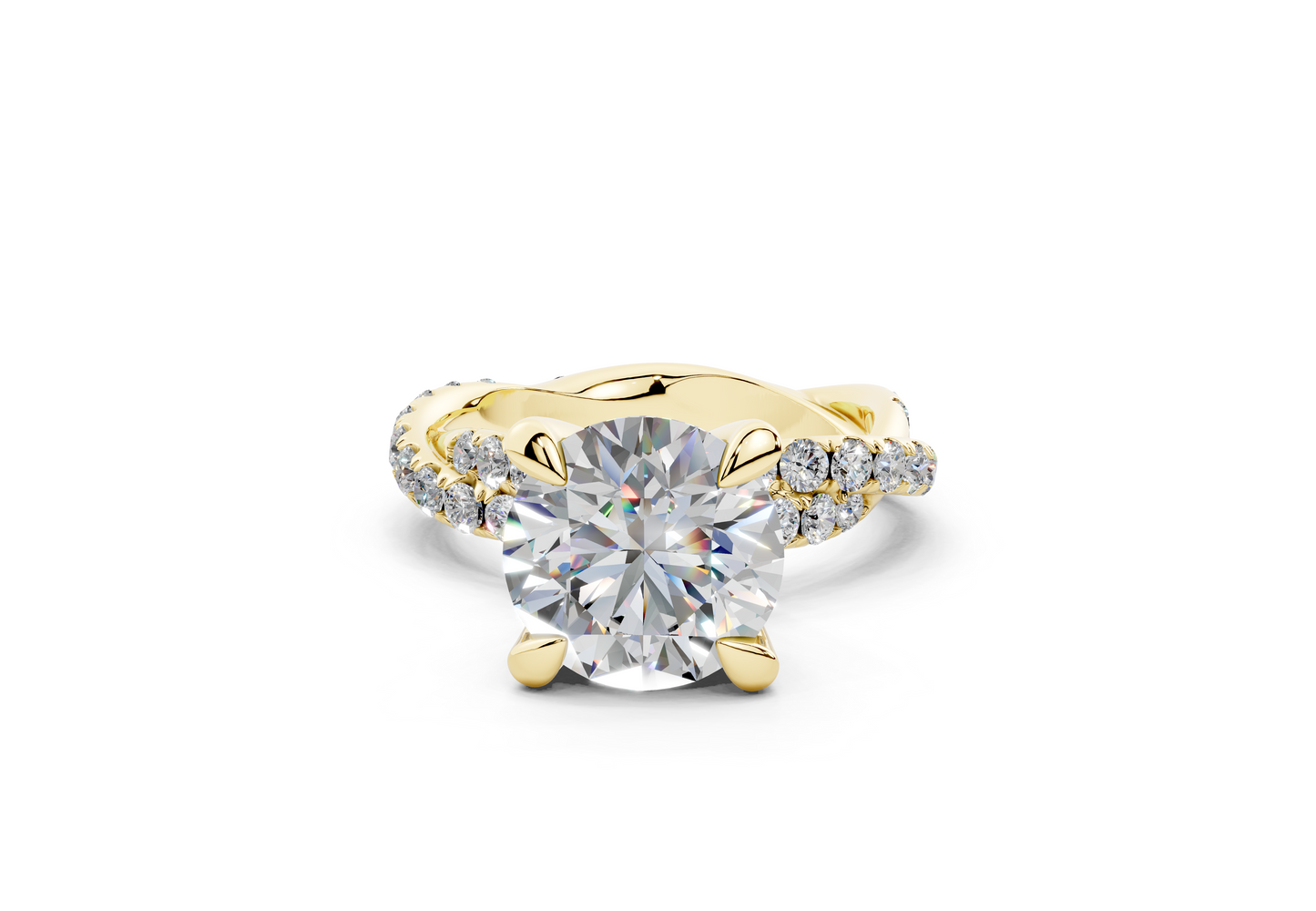 18K Gold Half Pavé Twisted Diamond Engagement Ring 3 Carat