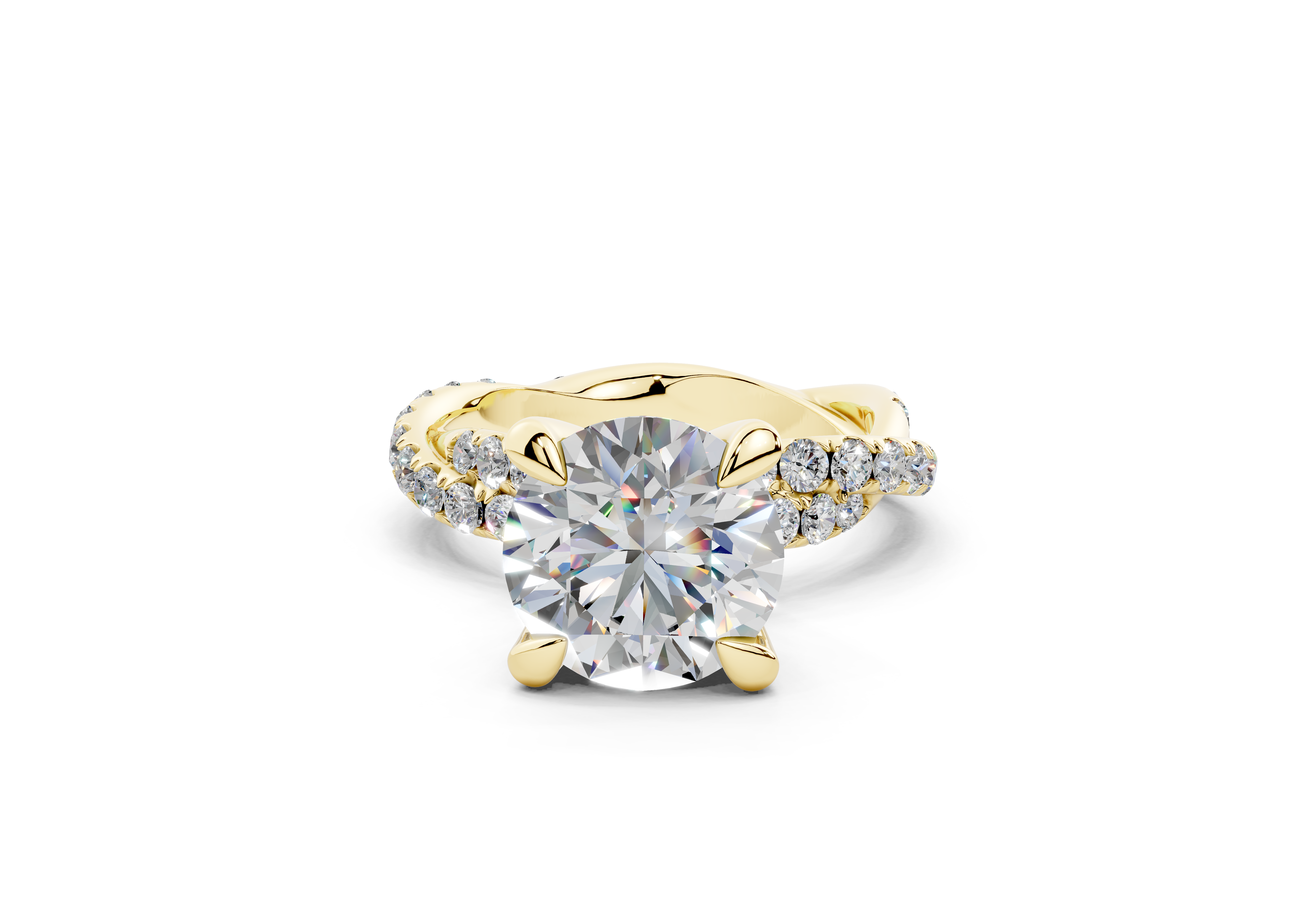 18K Gold Half Pavé Twisted Diamond Engagement Ring 3 Carat - Yellow Gold#Material_Yellow Gold#
