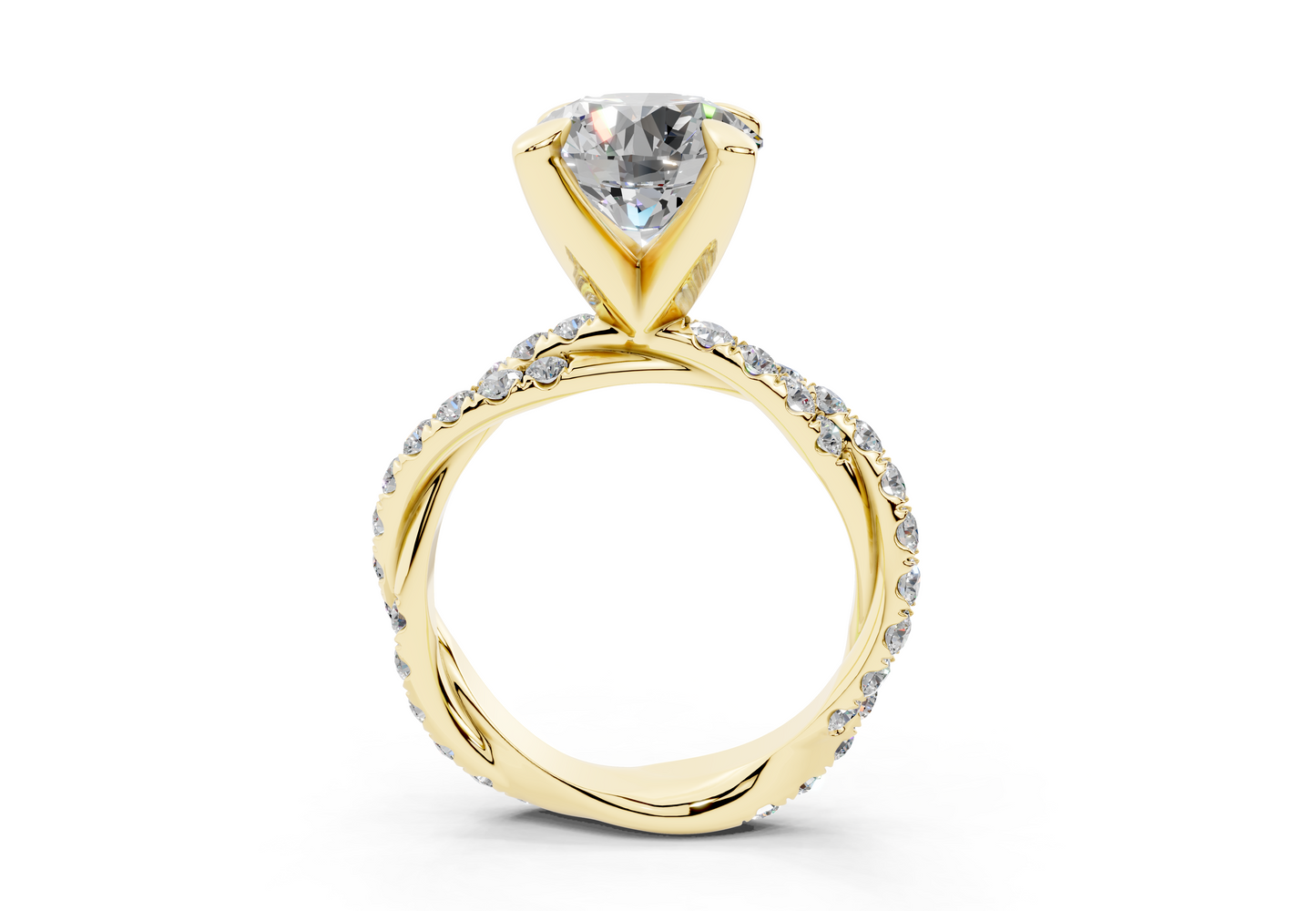18K Gold Half Pavé Twisted Diamond Engagement Ring 3 Carat