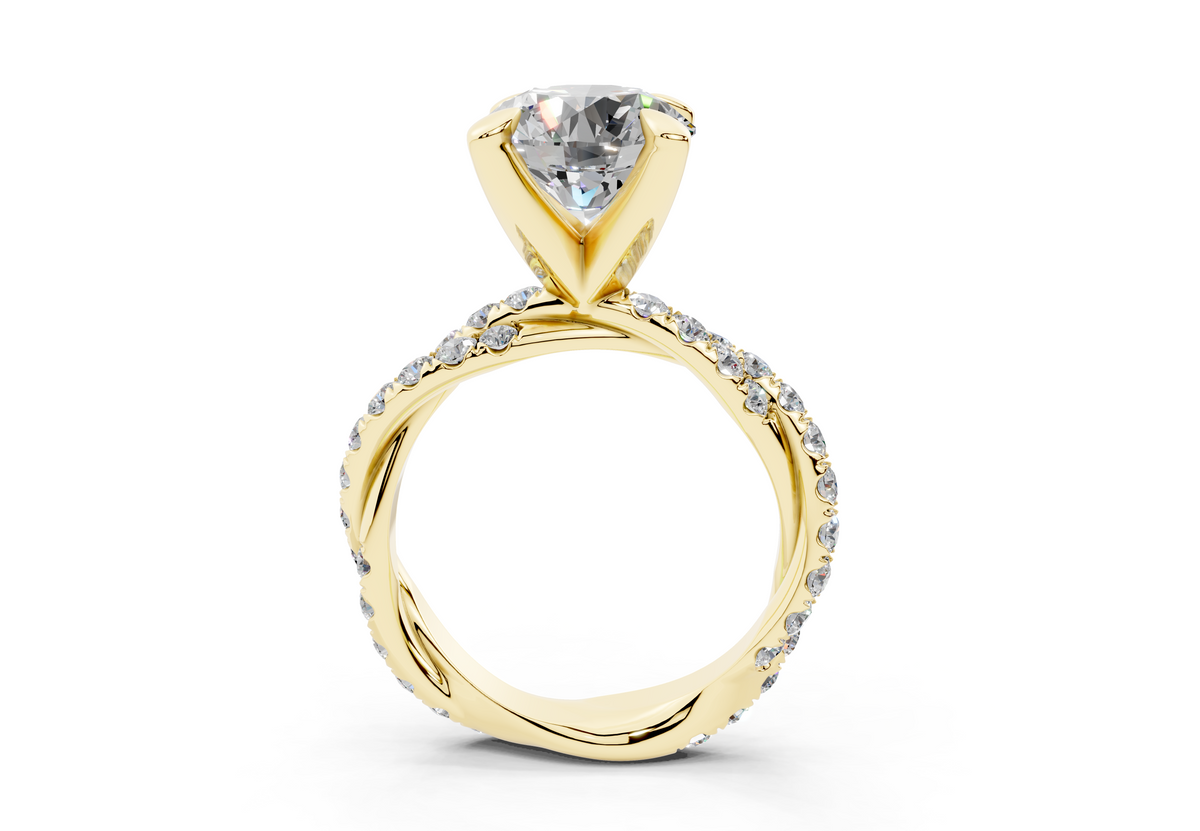 18K Gold Half Pavé Twisted Diamond Engagement Ring 3 Carat - Yellow Gold#Material_Yellow Gold#