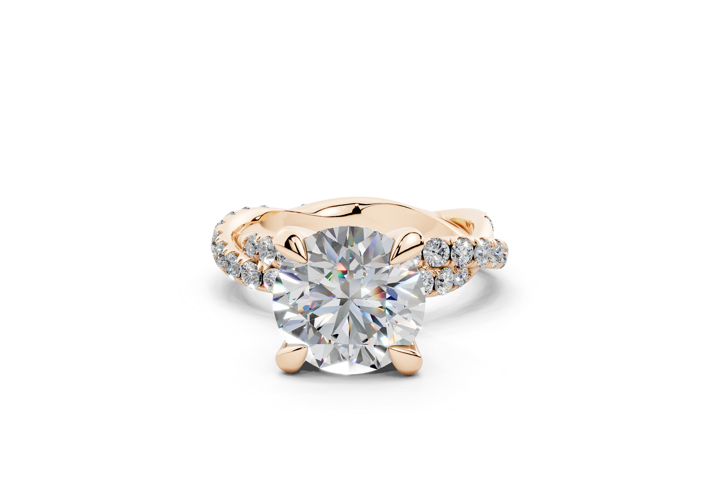 18K Gold Half Pavé Twisted Diamond Engagement Ring 3 Carat