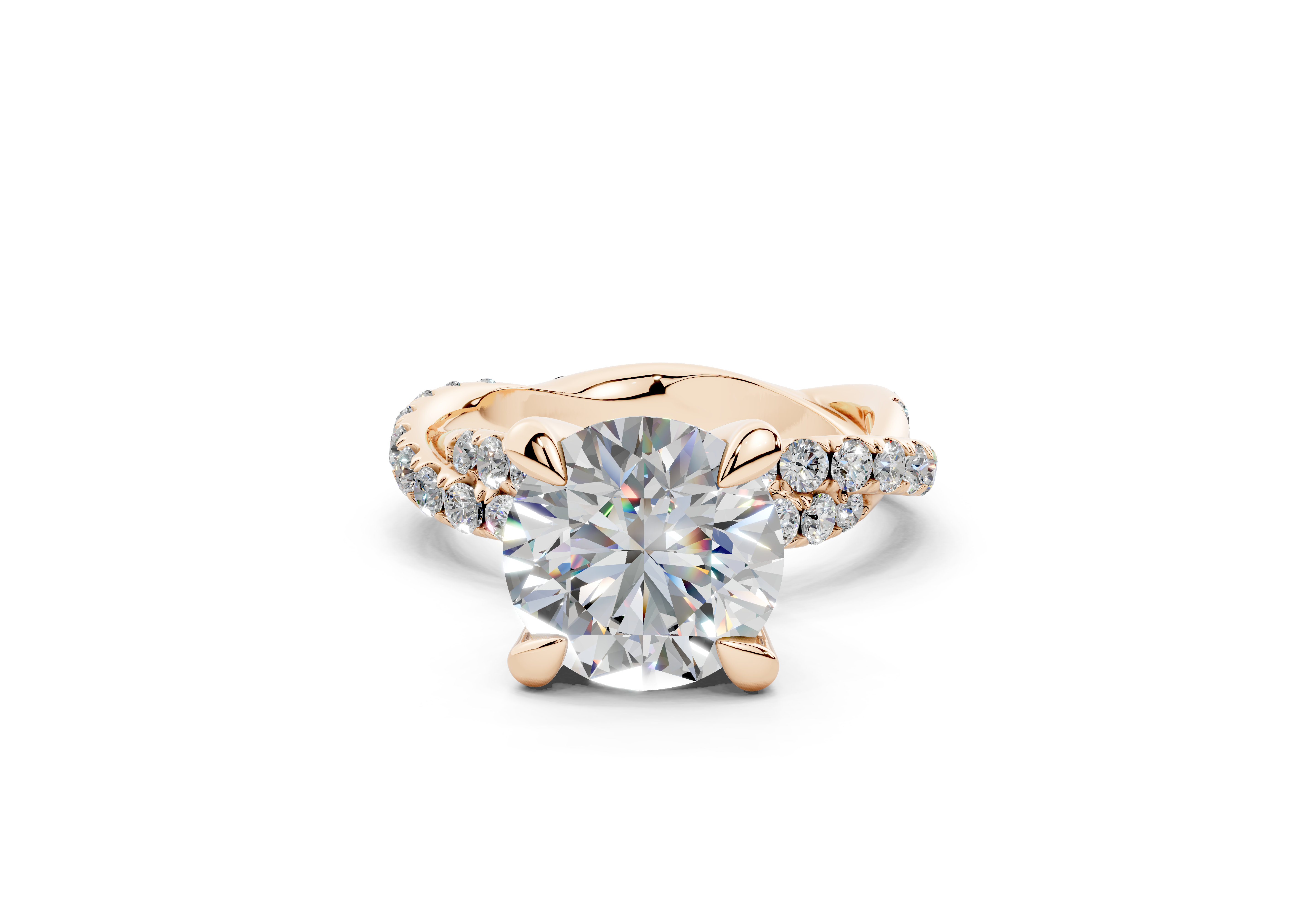 18K Gold Half Pavé Twisted Diamond Engagement Ring 3 Carat - Rose Gold#Material_Rose Gold#