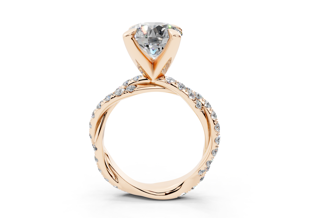 18K Gold Half Pavé Twisted Diamond Engagement Ring 3 Carat - Rose Gold#Material_Rose Gold#