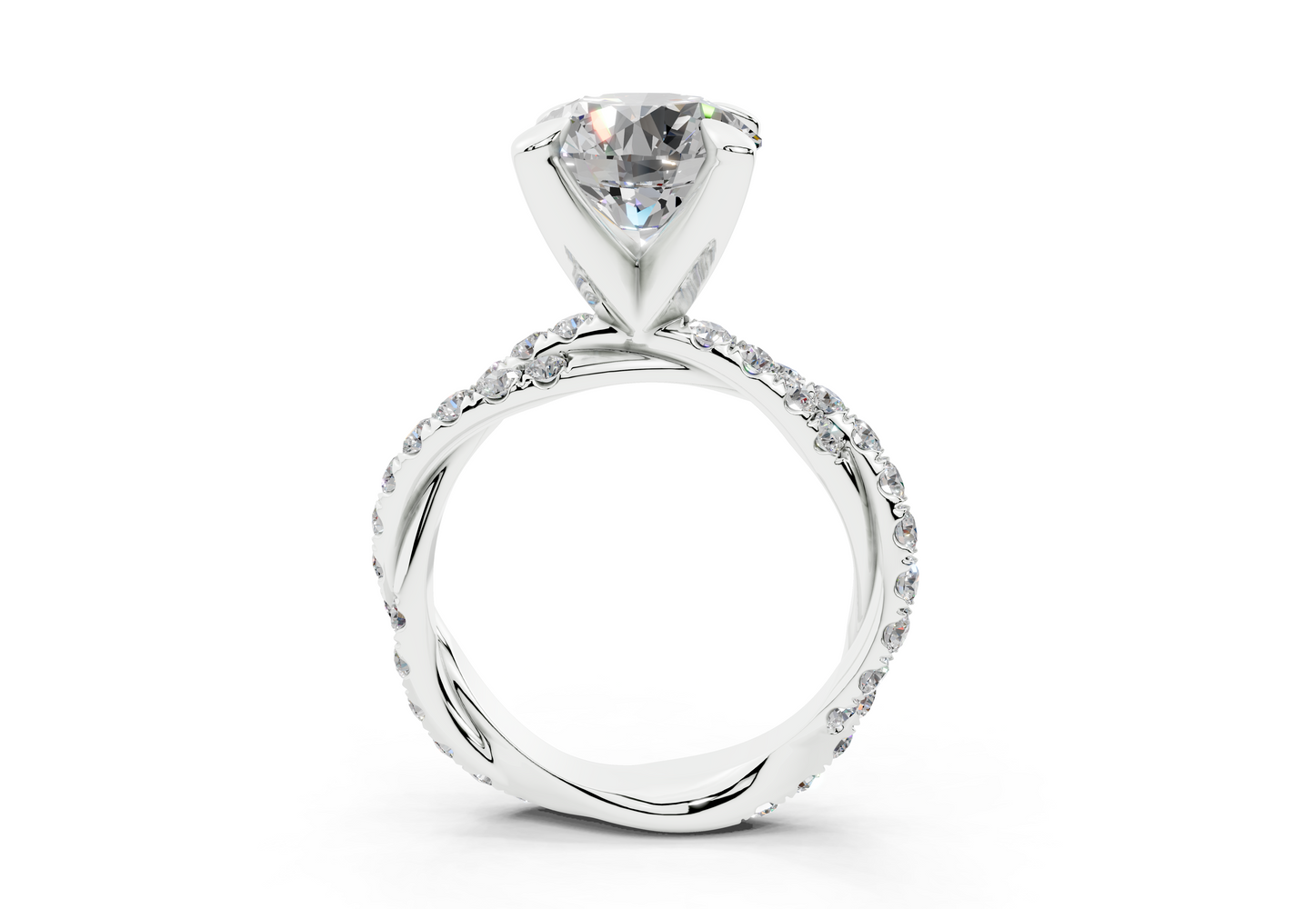 18K Gold Half Pavé Twisted Diamond Engagement Ring 3 Carat