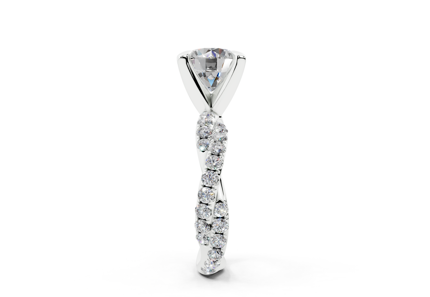 18K Gold Half Pavé Twisted Diamond Engagement Ring 3 Carat