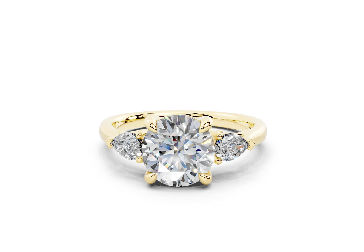 18K Gold Three Stone Pear Shaped Diamond Engagement Ring 1.5 Carat - Yellow Gold#Material_Yellow Gold#