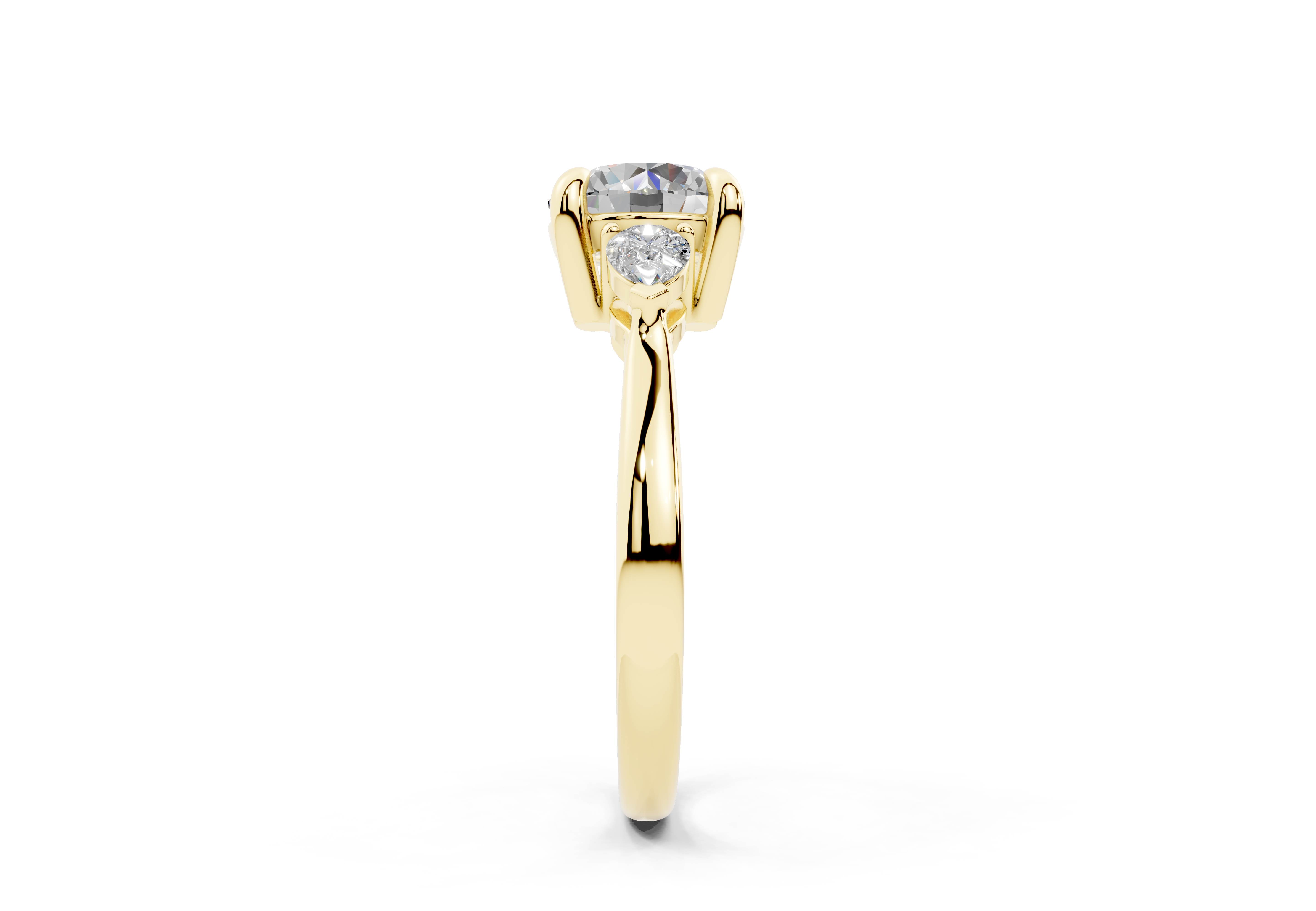 18K Gold Three Stone Pear Shaped Diamond Engagement Ring 1.5 Carat - Yellow Gold#Material_Yellow Gold#