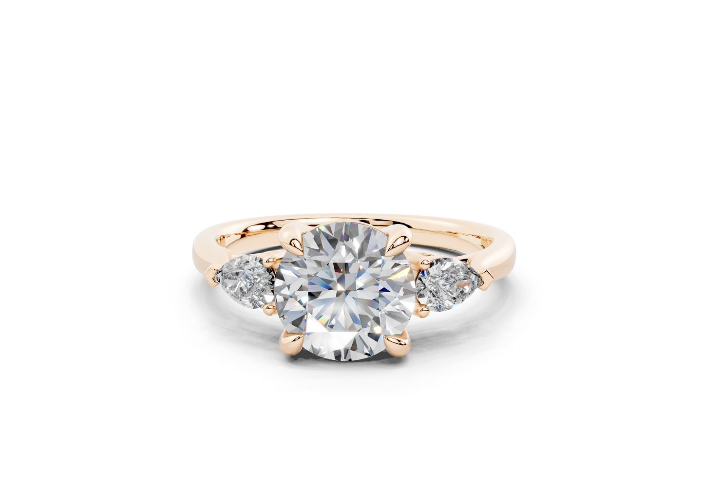 18K Gold Three Stone Pear Shaped Diamond Engagement Ring 1.5 Carat
