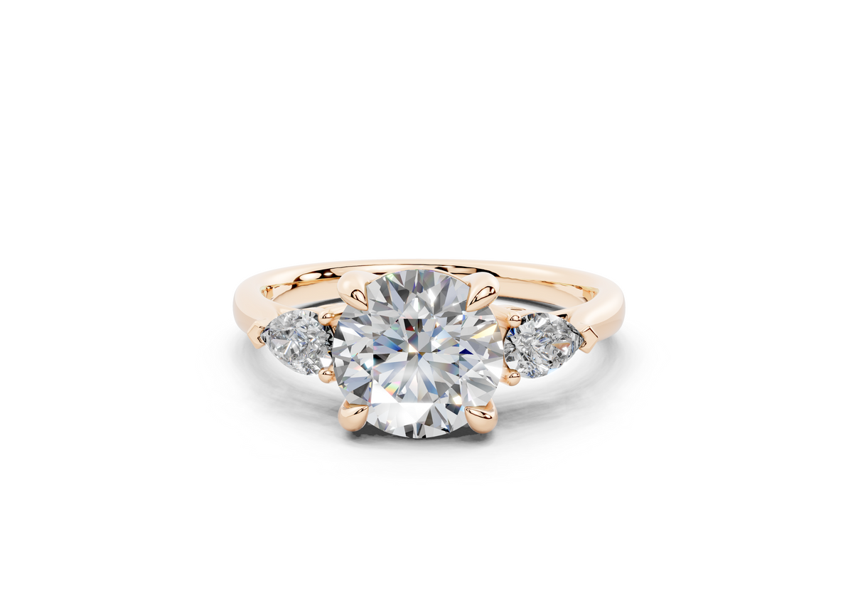 18K Gold Three Stone Pear Shaped Diamond Engagement Ring 1.5 Carat - Rose Gold#Material_Rose Gold#