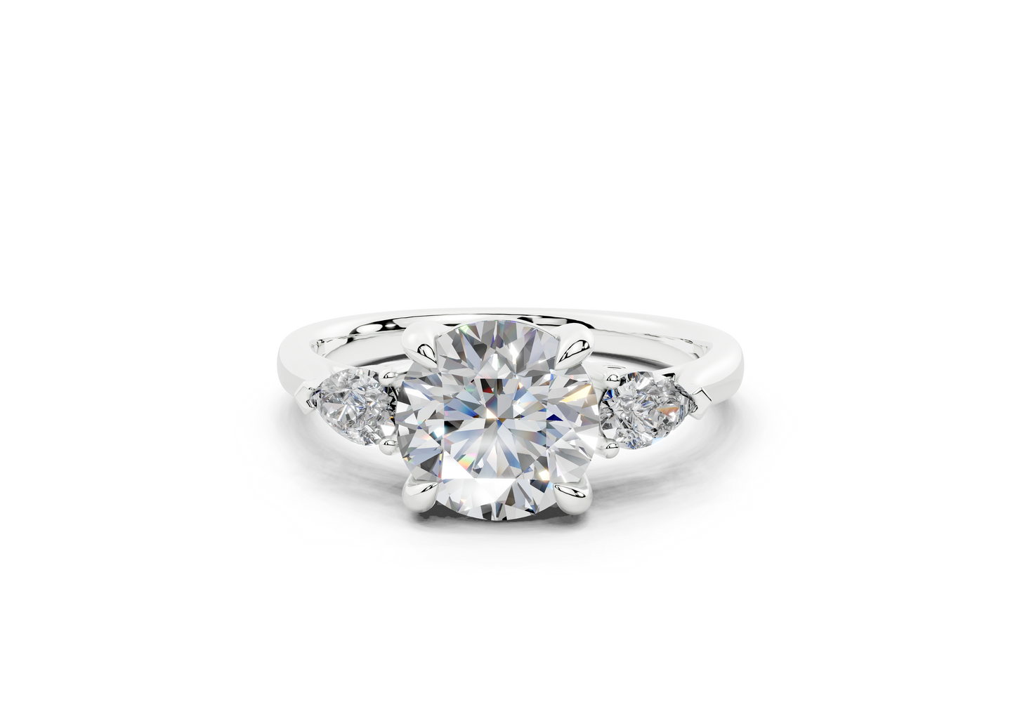 18K Gold Three Stone Pear Shaped Diamond Engagement Ring 1.5 Carat